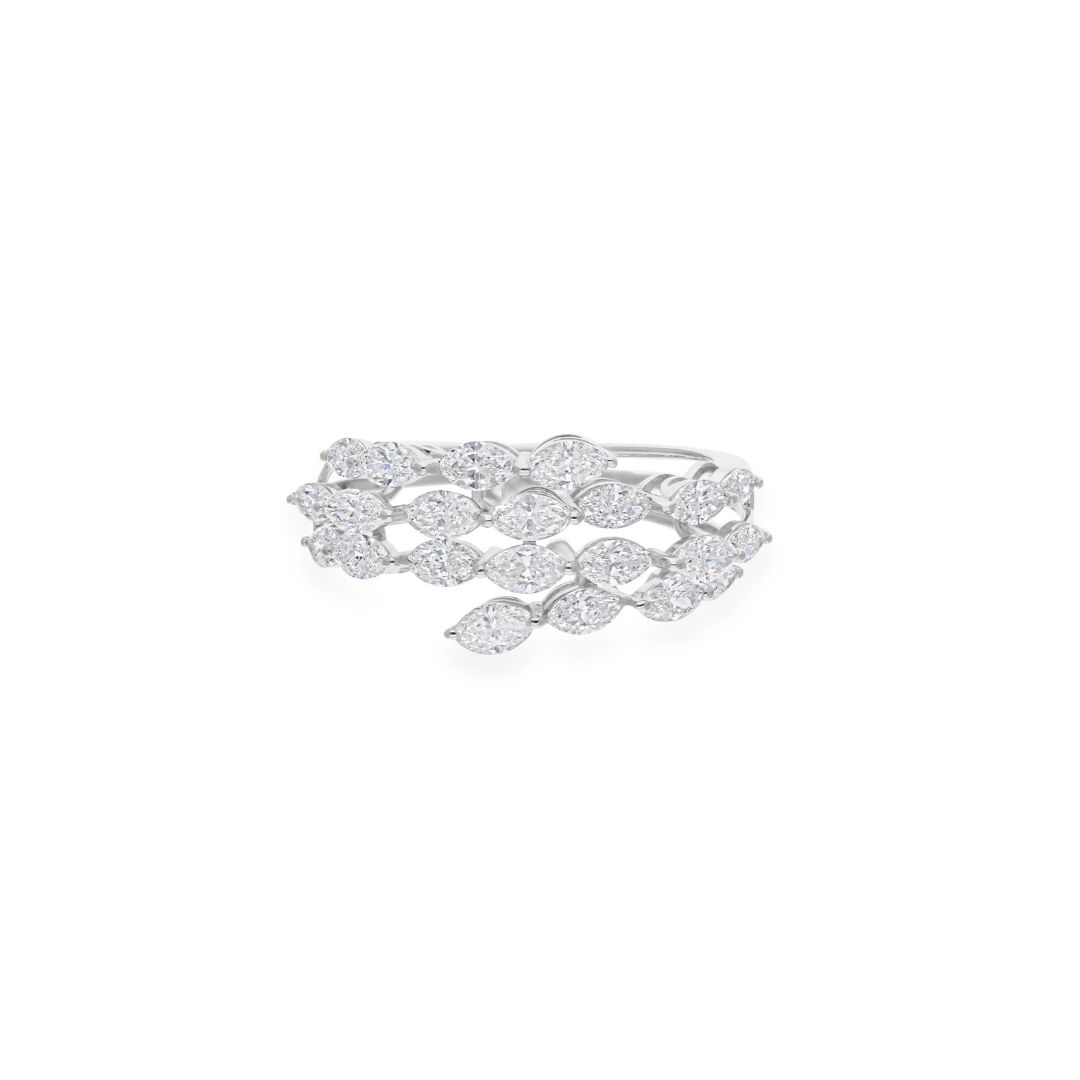 Certified Multi Row Solid Gold 2.00Ct Diamond Marquise Cut Engagement Ring