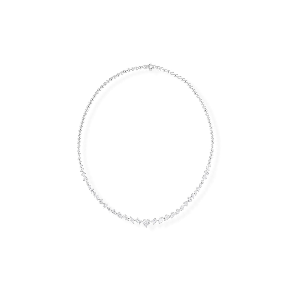 7.89 Ct SI/H Real Multi Shape Diamond Tennis Cluster Necklace in 18k Fine Gold