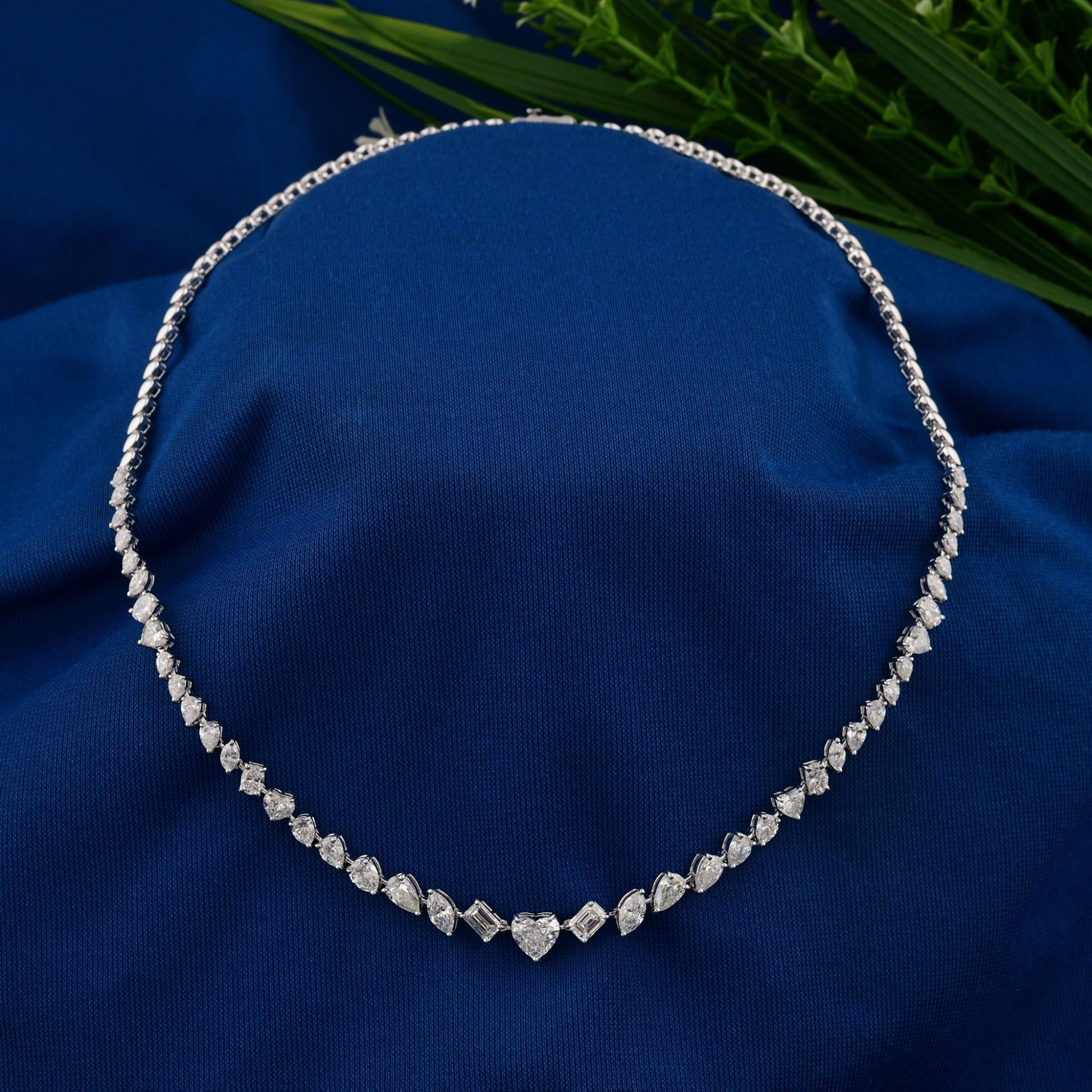7.89 Ct SI/H Real Multi Shape Diamond Tennis Cluster Necklace in 18k Fine Gold