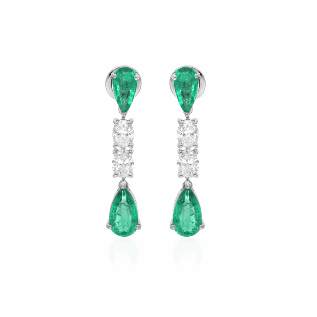 18K Gold 5.39 Tcw Pear Green Emerald & Diamond Teardrop Dangle Earrings