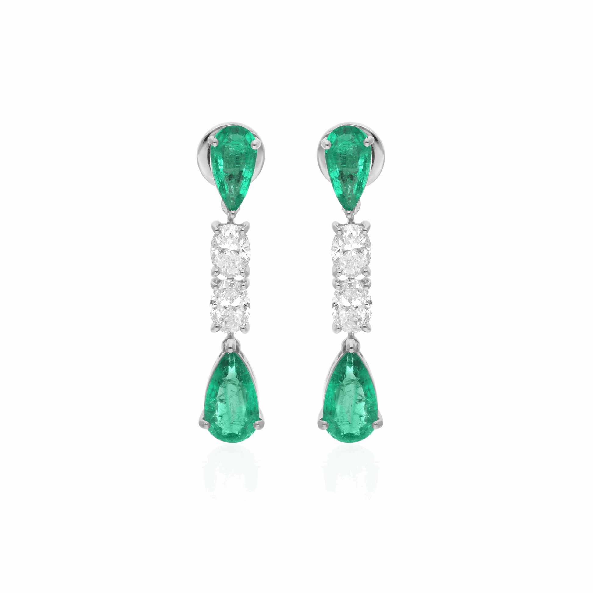 18K Gold 5.39 Tcw Pear Green Emerald & Diamond Teardrop Dangle Earrings