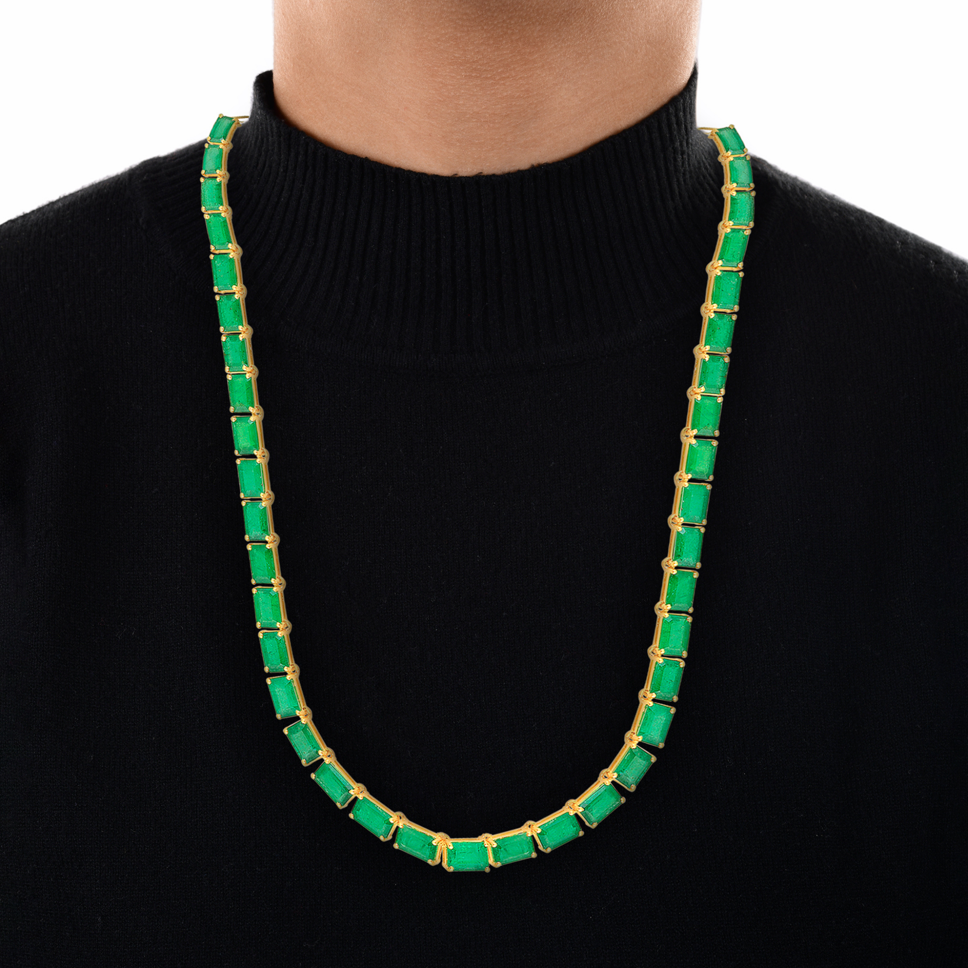Minimalist 22.90 Carat Emerald Gemstone Statement Gold Necklace
