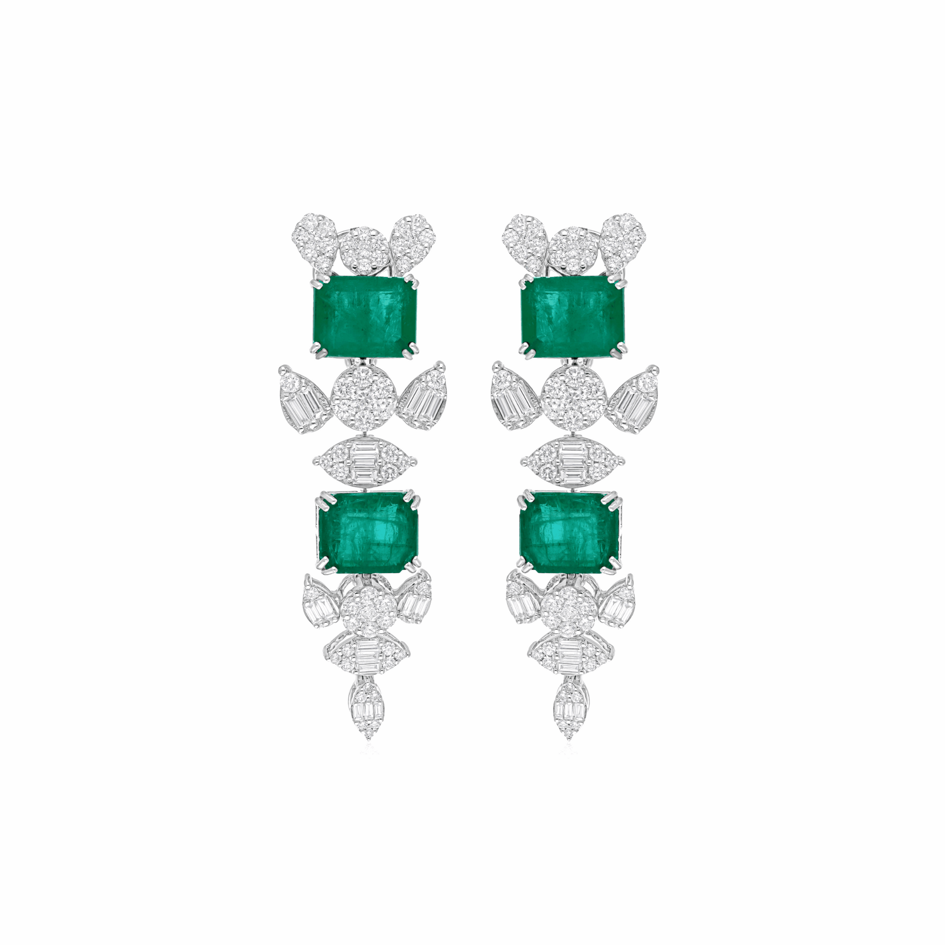 17.45 Tcw Zambian Emerald & Diamond Designer Earrings in 18K Gold
