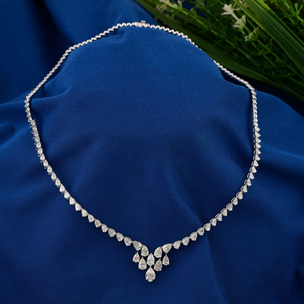Classic Pear Drop 7.86 Ct Natural Diamond Tennis Necklace in 18k Solid Gold
