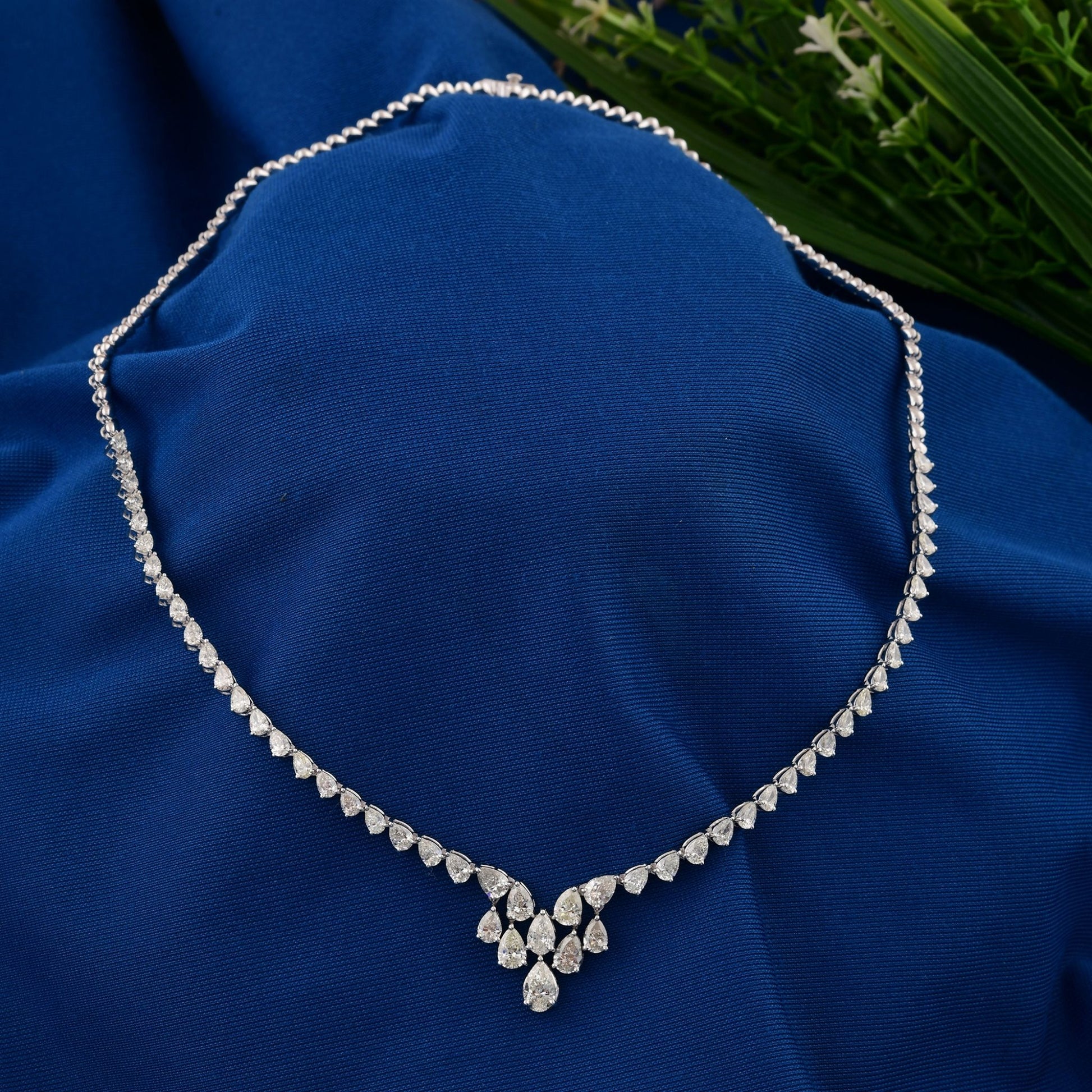 Classic Pear Drop 7.86 Ct Natural Diamond Tennis Necklace in 18k Solid Gold