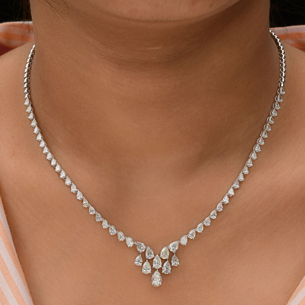 Classic Pear Drop 7.86 Ct Natural Diamond Tennis Necklace in 18k Solid Gold