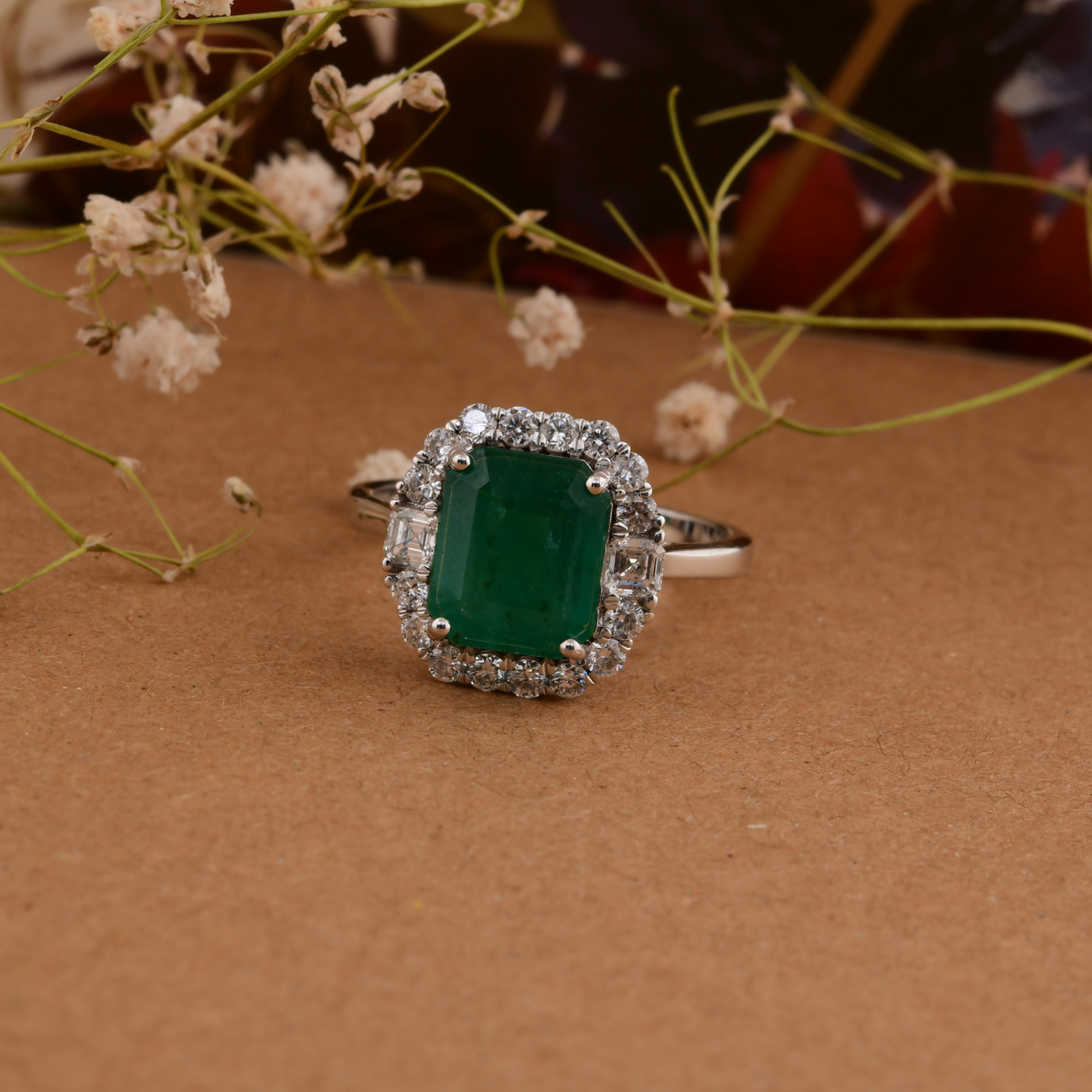 3.28 Tcw HI/SI Real Diamond Zambian Emerald Engagement Gold Ring