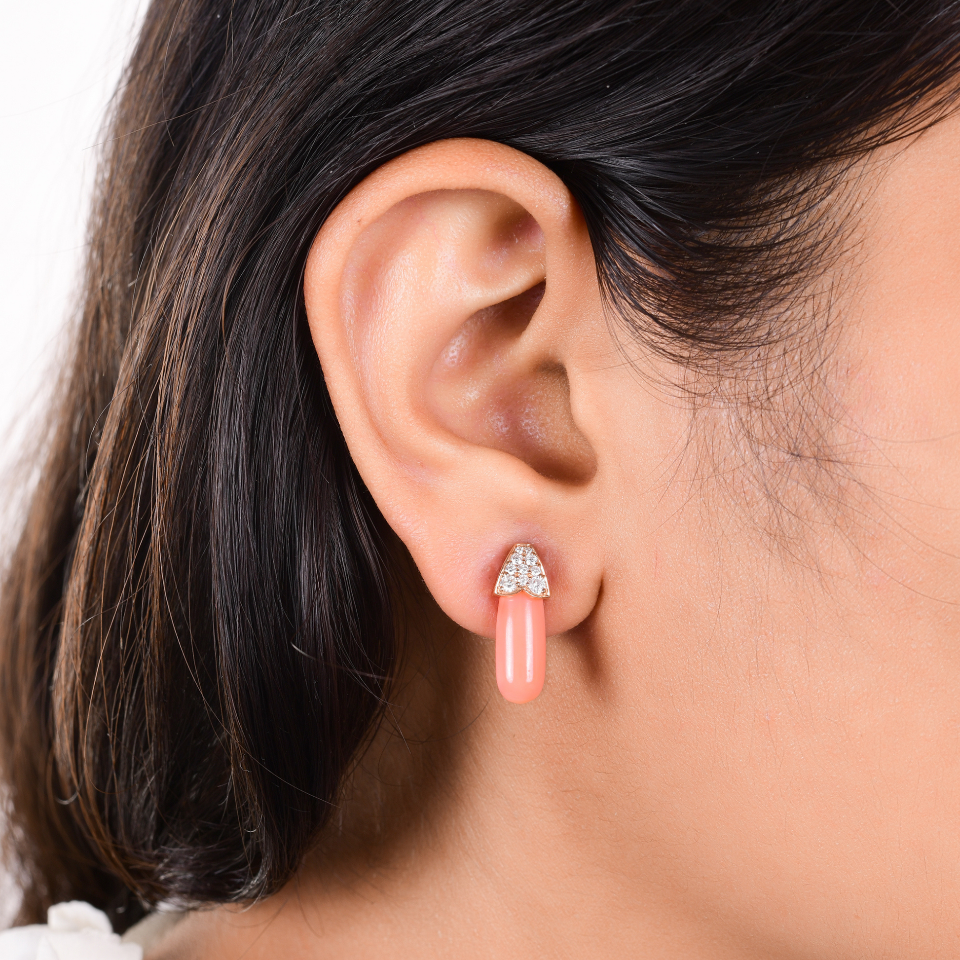 Art Deco 9.75Tcw Natural H/SI Round Pave Diamond Coral Drop Earrings