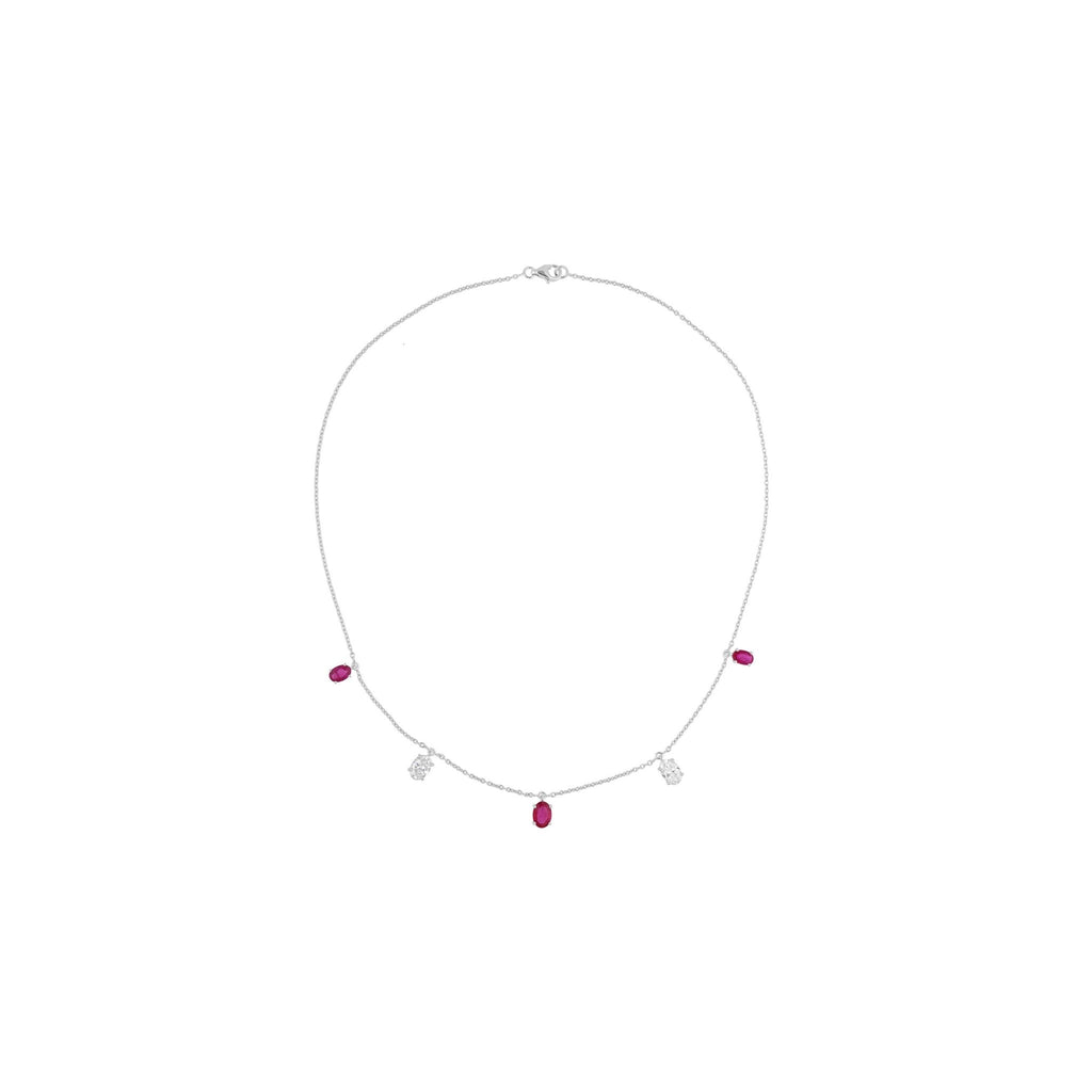 Minimalist Ruby and Diamond Drop Charm Necklace in Fine 18k Gold