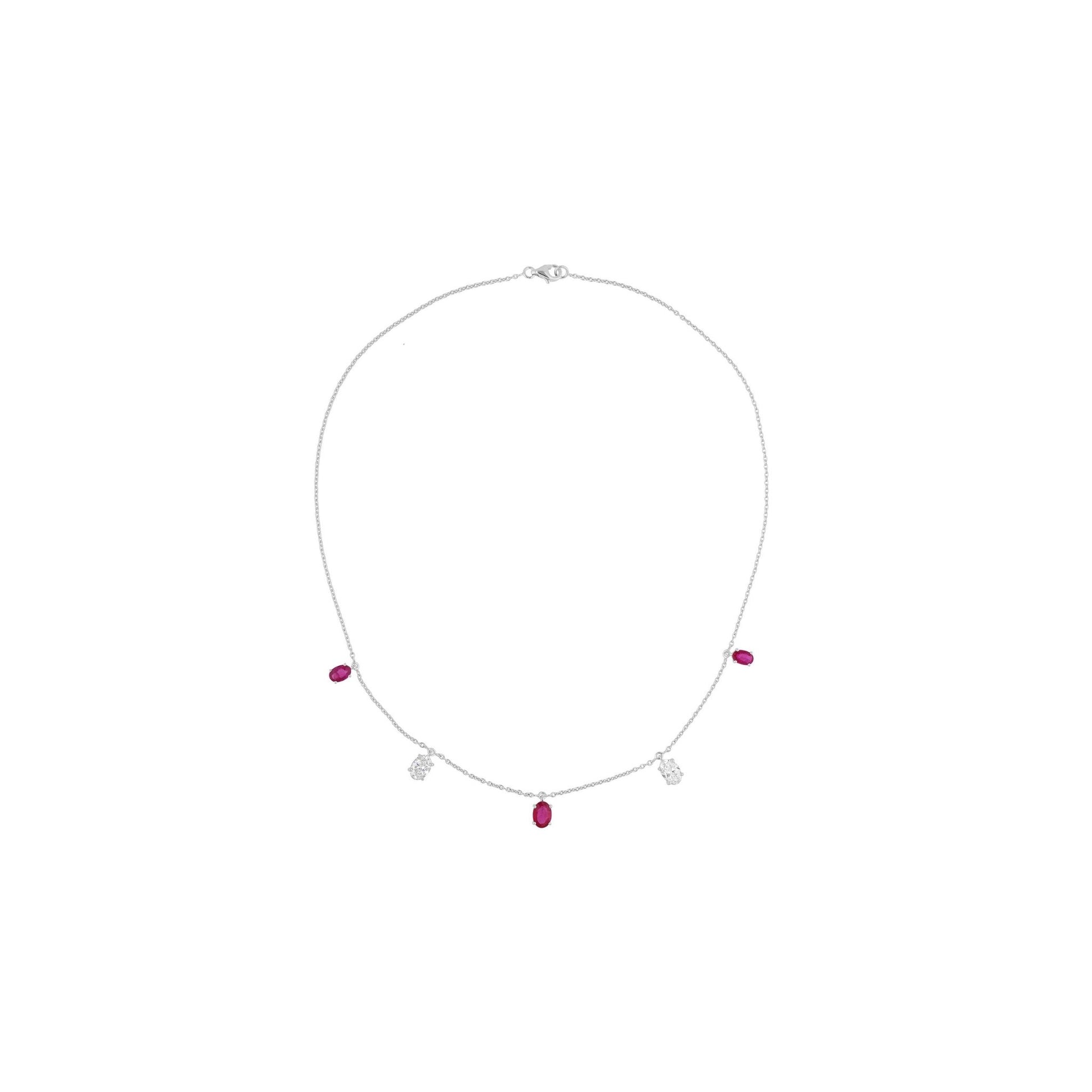 Minimalist Ruby and Diamond Drop Charm Necklace in Fine 18k Gold