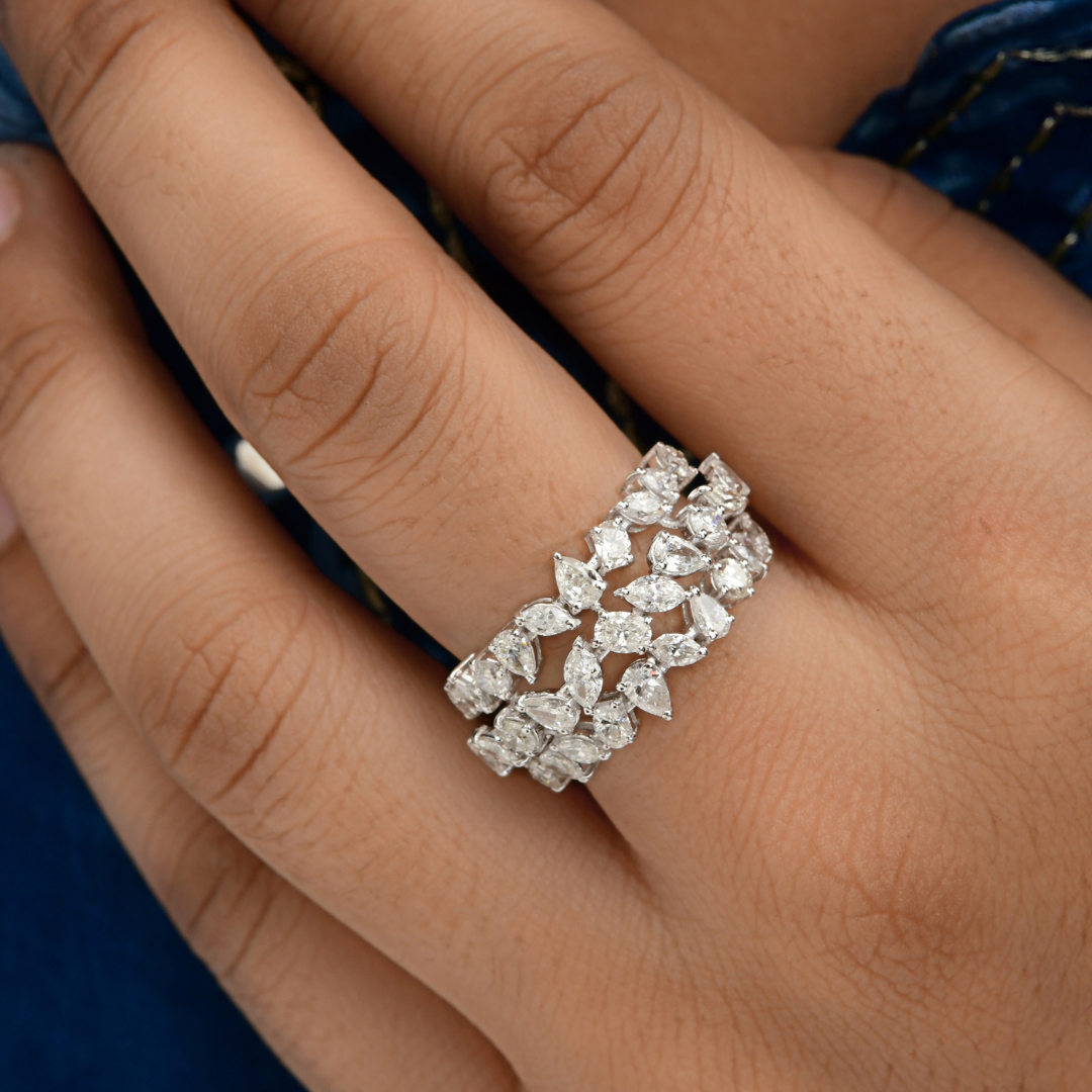 Statement Natural HI/SI Multi Shape 2.22 Carat Diamond Cluster Ring in Solid Gold