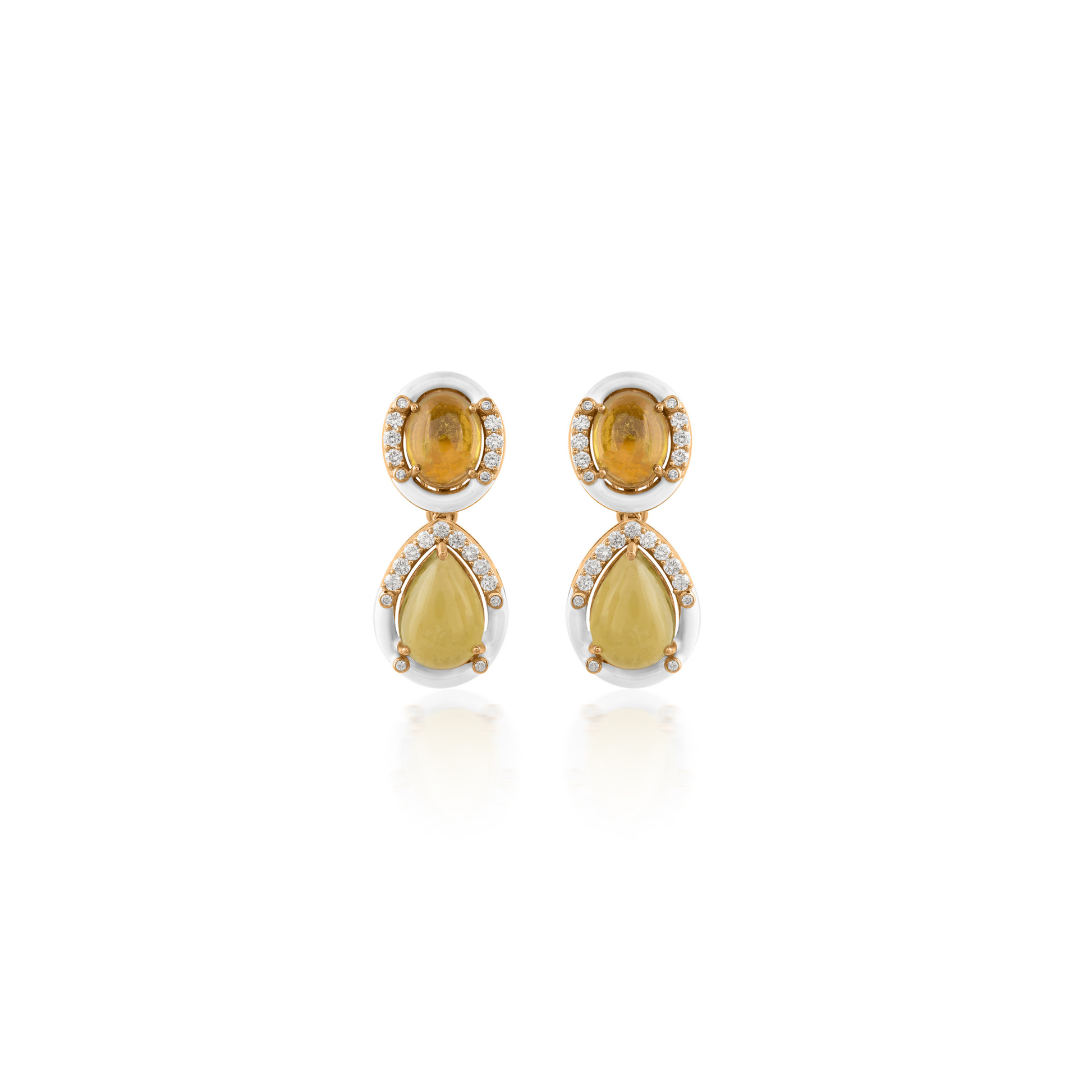 15.78Tcw Certified H/SI Diamond Tourmaline Gold Dangle Drop Earrings in White Enamel