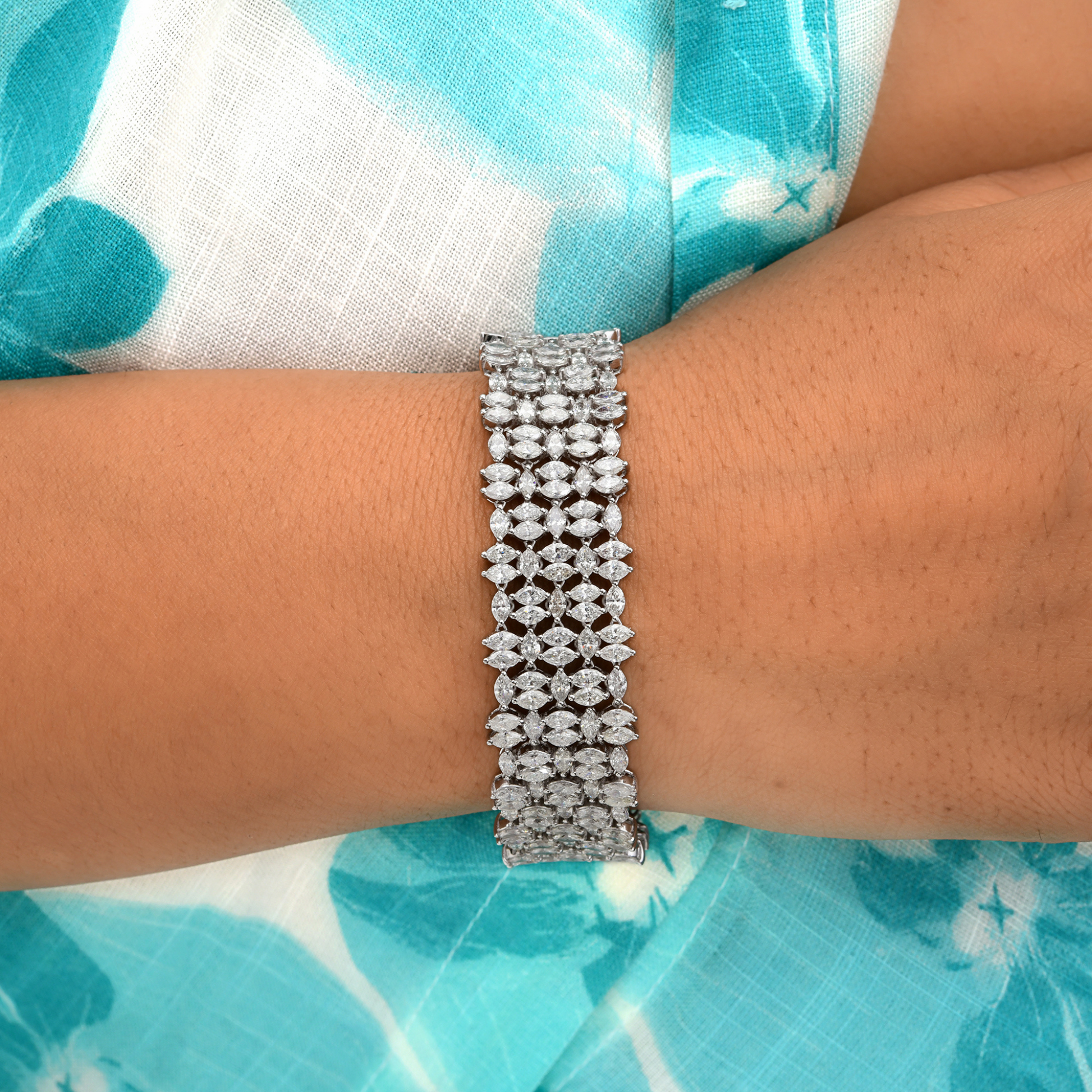 Floral Design 11.15 Carat Marquise Cut Diamond Fine Gold Bracelet