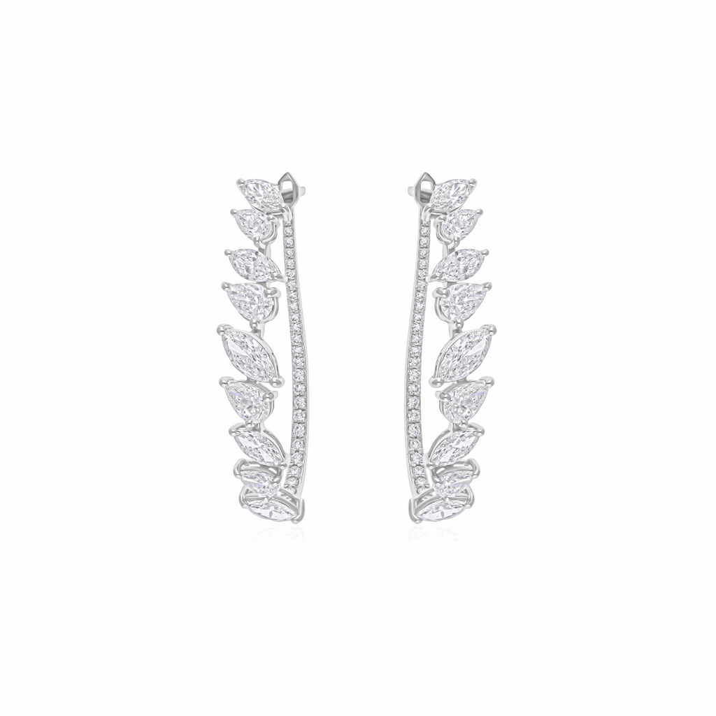 4.37 Ct Natural SI/H Marquise & Round Diamond Climber Earrings in 18K Gold