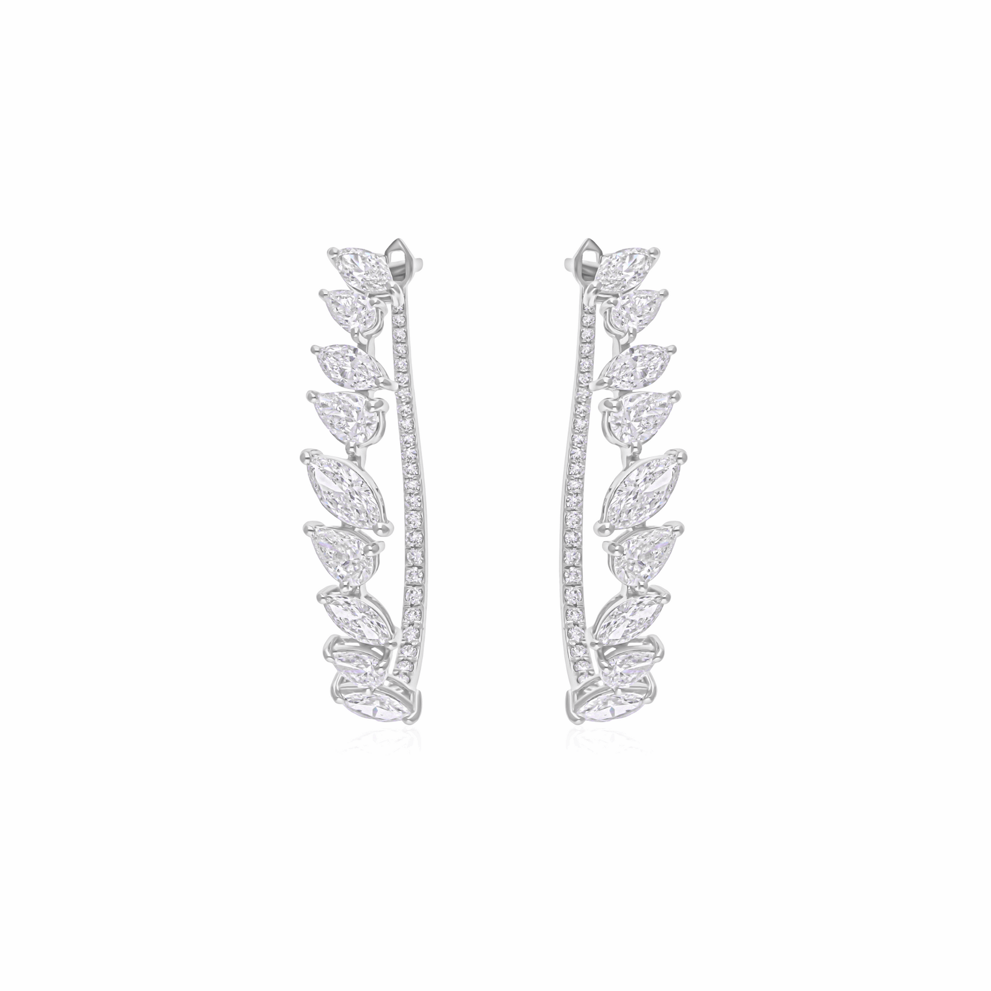 4.37 Ct Natural SI/H Marquise & Round Diamond Climber Earrings in 18K Gold
