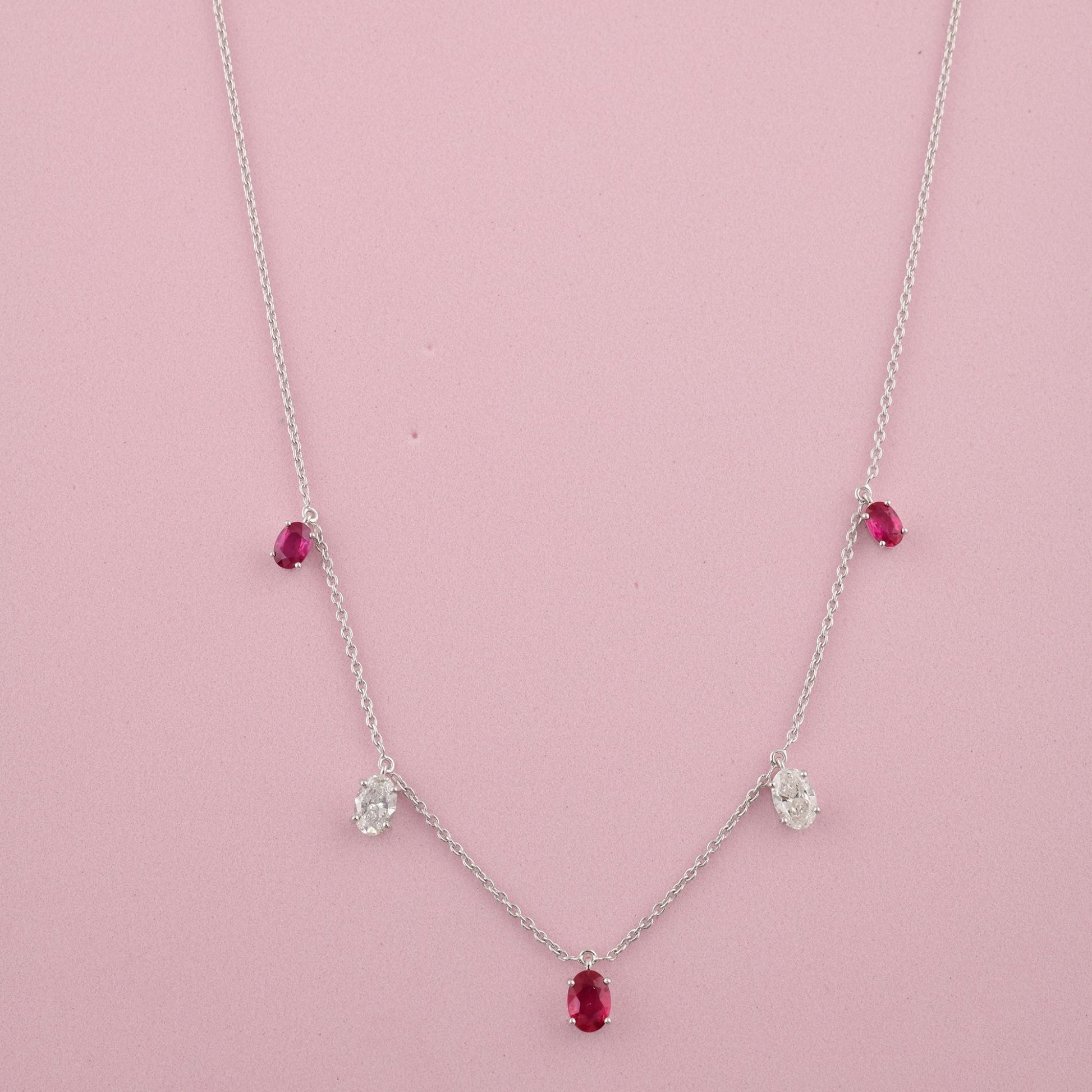 Minimalist Ruby and Diamond Drop Charm Necklace in Fine 18k Gold