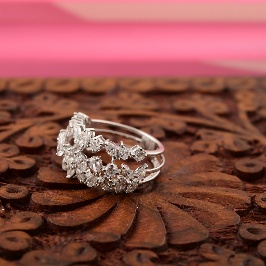 Statement Natural HI/SI Multi Shape 2.22 Carat Diamond Cluster Ring in Solid Gold