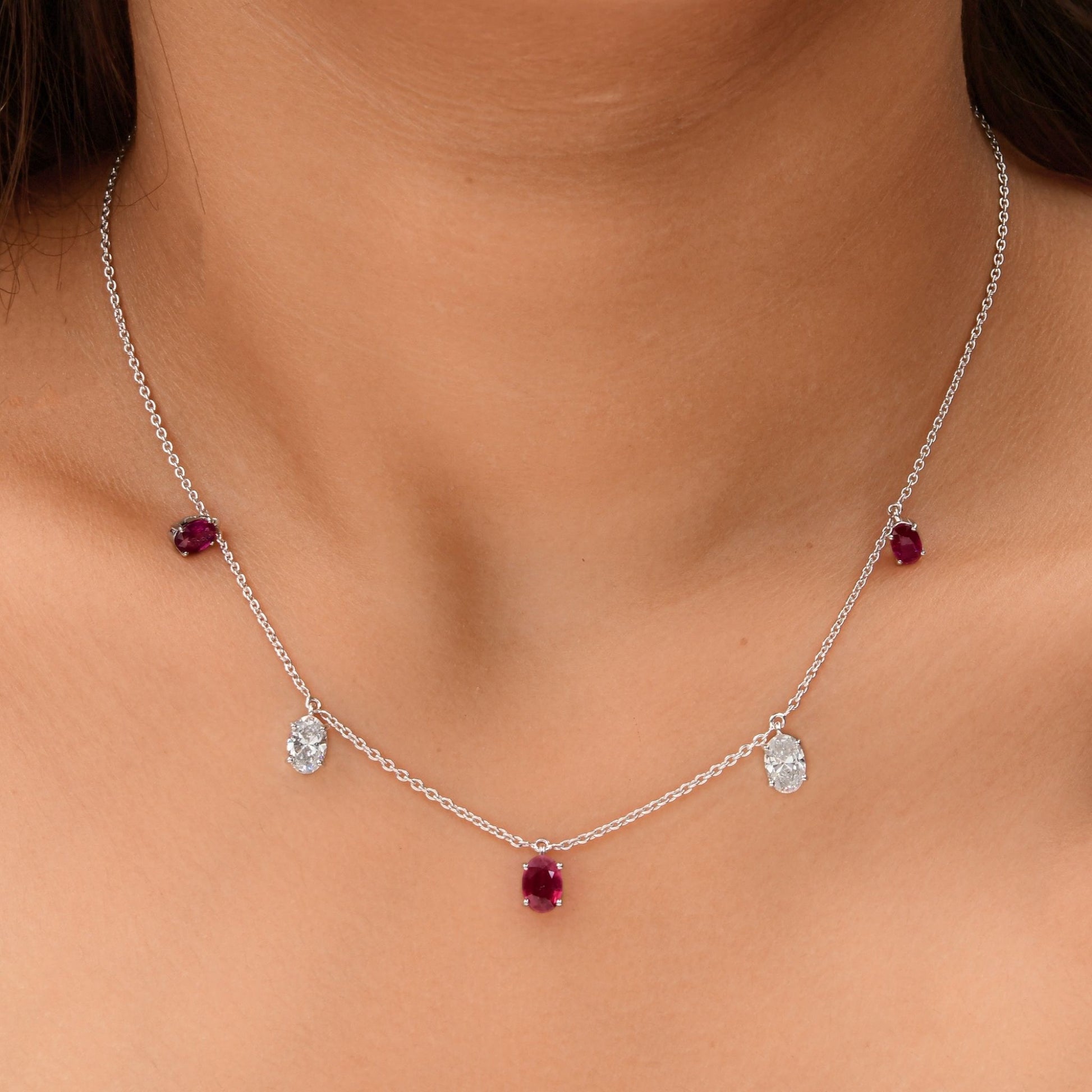 Minimalist Ruby and Diamond Drop Charm Necklace in Fine 18k Gold