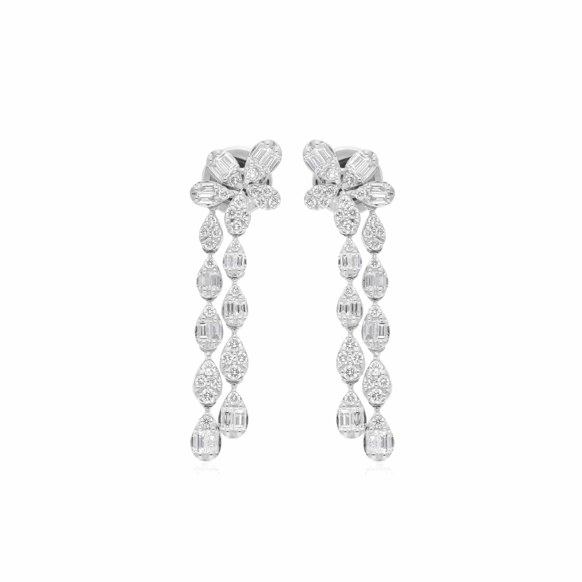 1.30 Ct. Brilliant Floral Natural Diamond Dangle Earrings in 18K Gold