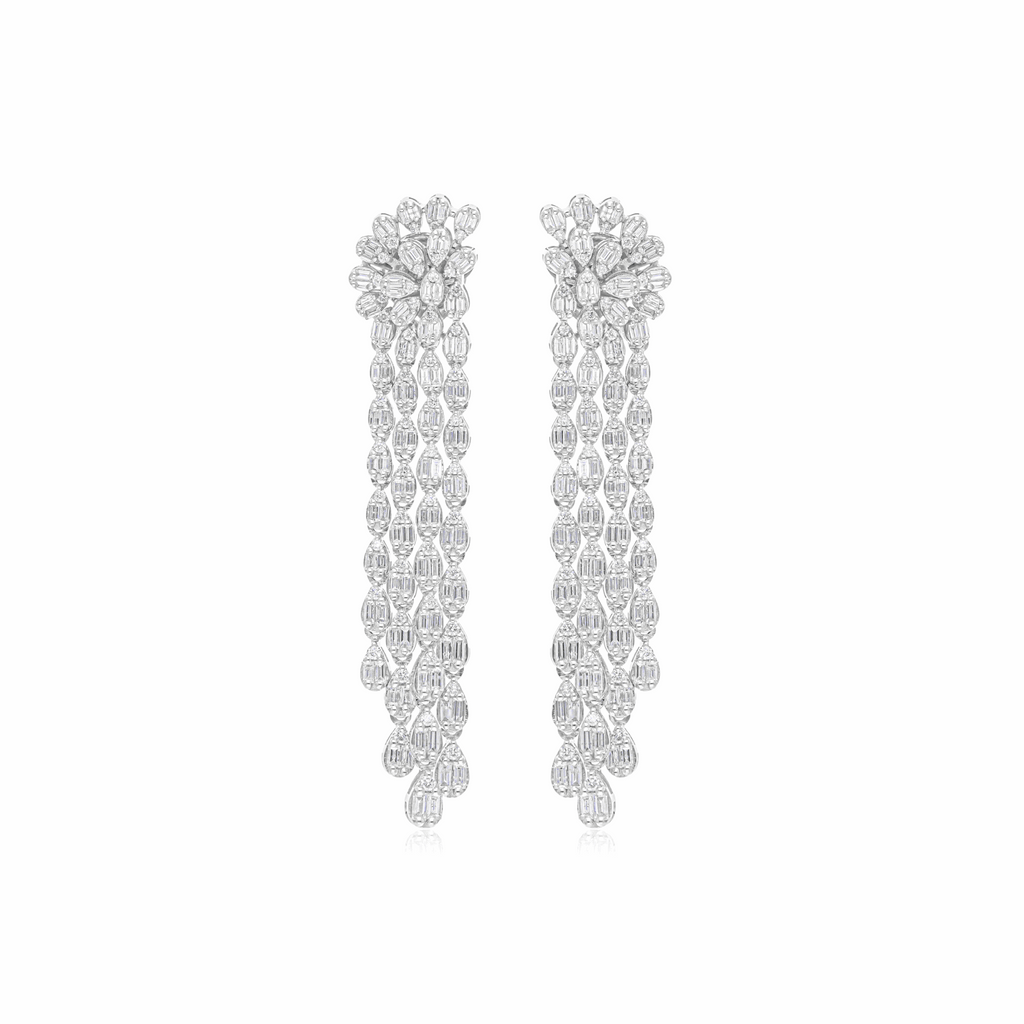 2.37 Ct Natural H/SI Baguette Diamond Chandelier Earrings 18K Solid Gold