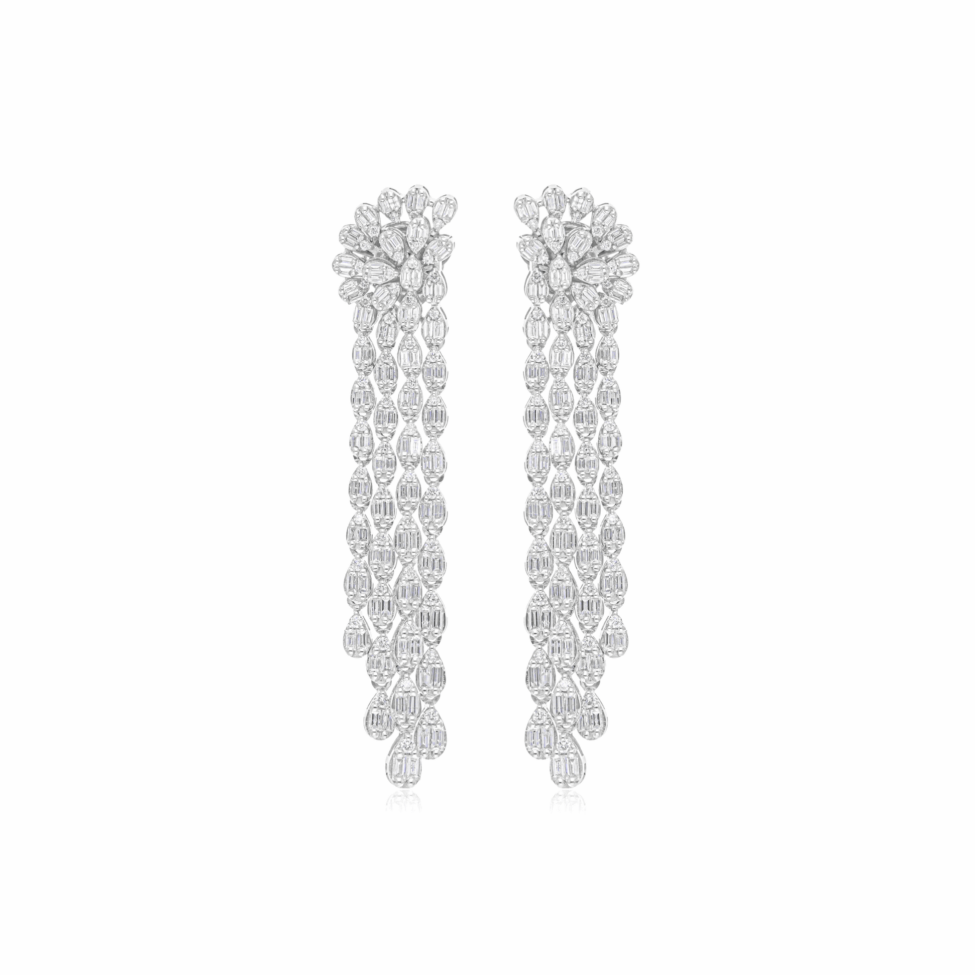 2.37 Ct Natural H/SI Baguette Diamond Chandelier Earrings 18K Solid Gold