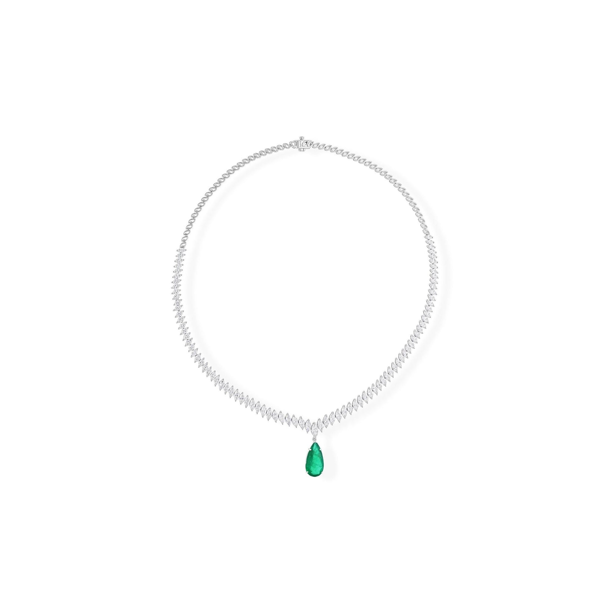 13.82 Tcw Pear Zambian Emerald Pendant H/SI Marquise Diamond Necklace 18k Gold Gift
