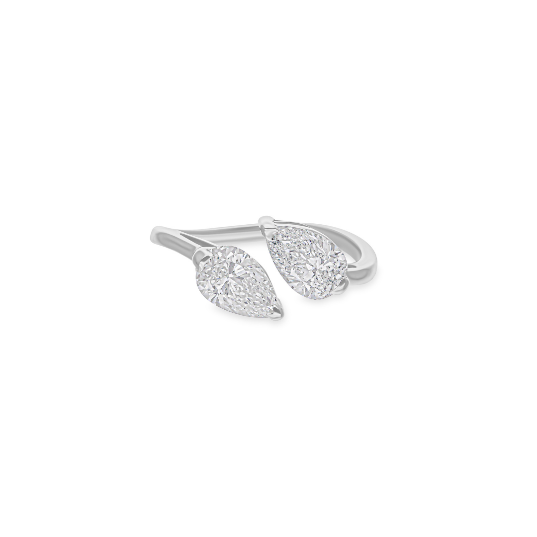 Two Stone 2.00 Carat SI Clarity HI Color Pear Diamond Cuff Ring in Fine Gold