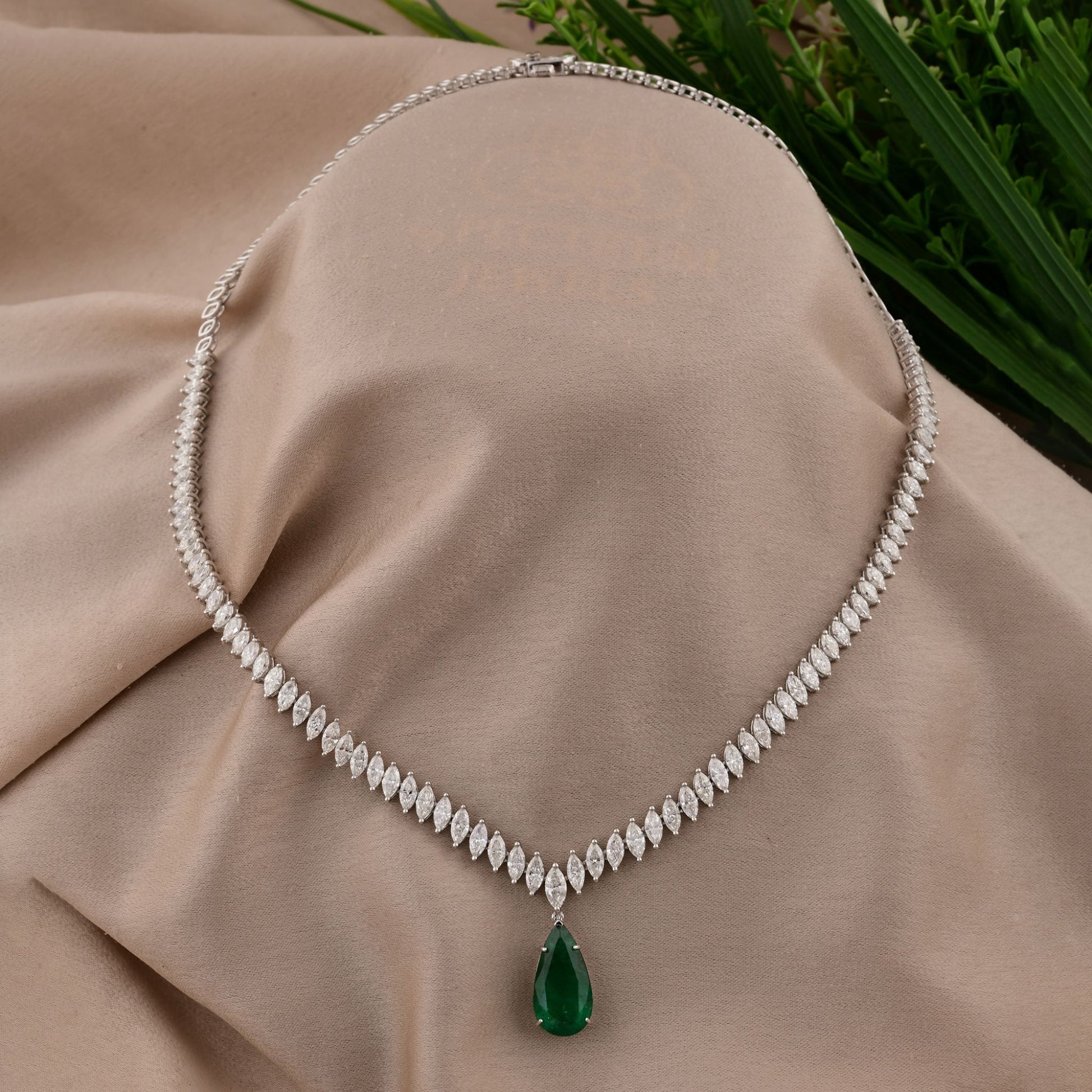 13.82 Tcw Pear Zambian Emerald Pendant H/SI Marquise Diamond Necklace 18k Gold Gift