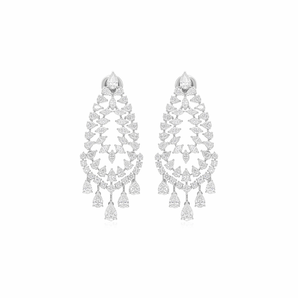 7.27 Ct. Diamond 18K Gold Cluster Wedding Earrings for Bridesmaid