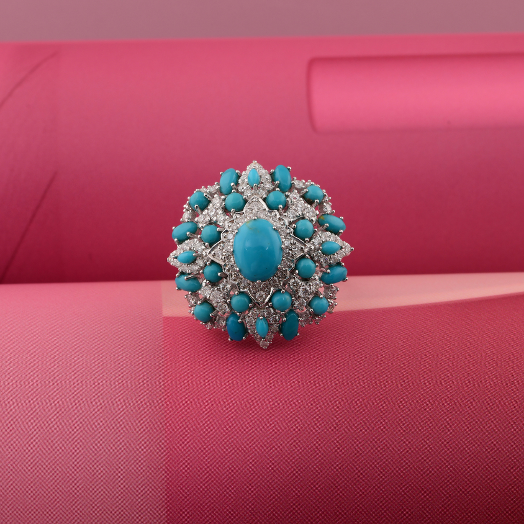 3.67 Tcw Arizona Turquoise SI/HI Natural Diamond Cocktail Ring in Fine Gold