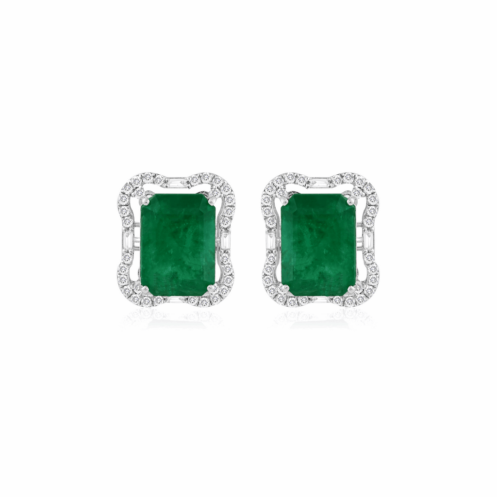 12.32 Tcw Natural SI/H Emerald Diamond Fine Stud Earrings 18K Gold