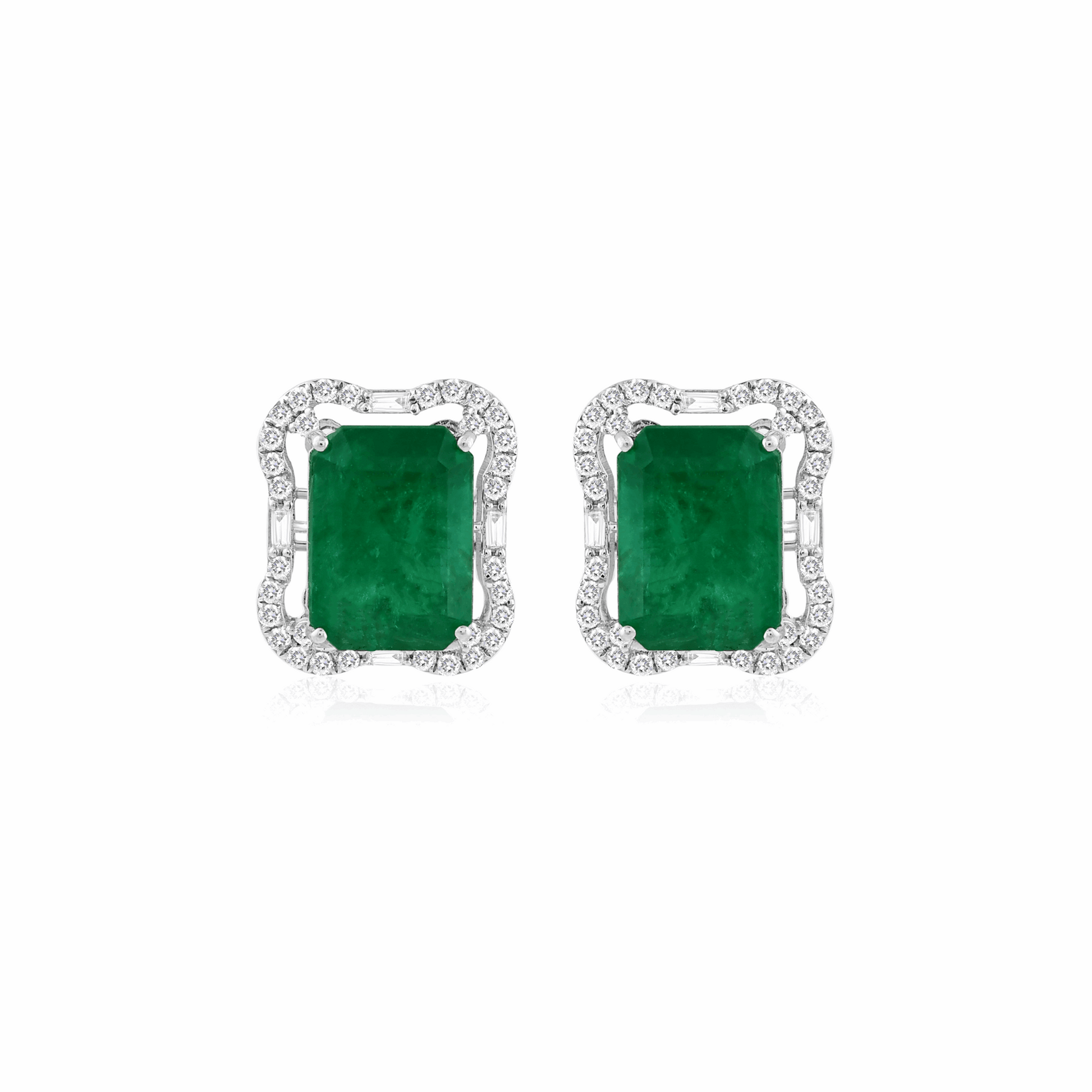 12.32 Tcw Natural SI/H Emerald Diamond Fine Stud Earrings 18K Gold