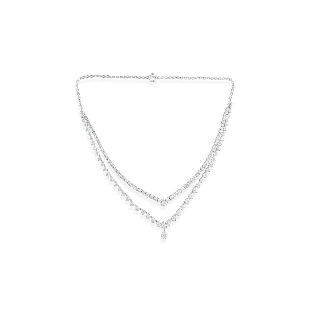 17.10 Ct Natural SI/H Pear Diamond Layered Chain Necklace in 18k Gold Bridal Jewelry