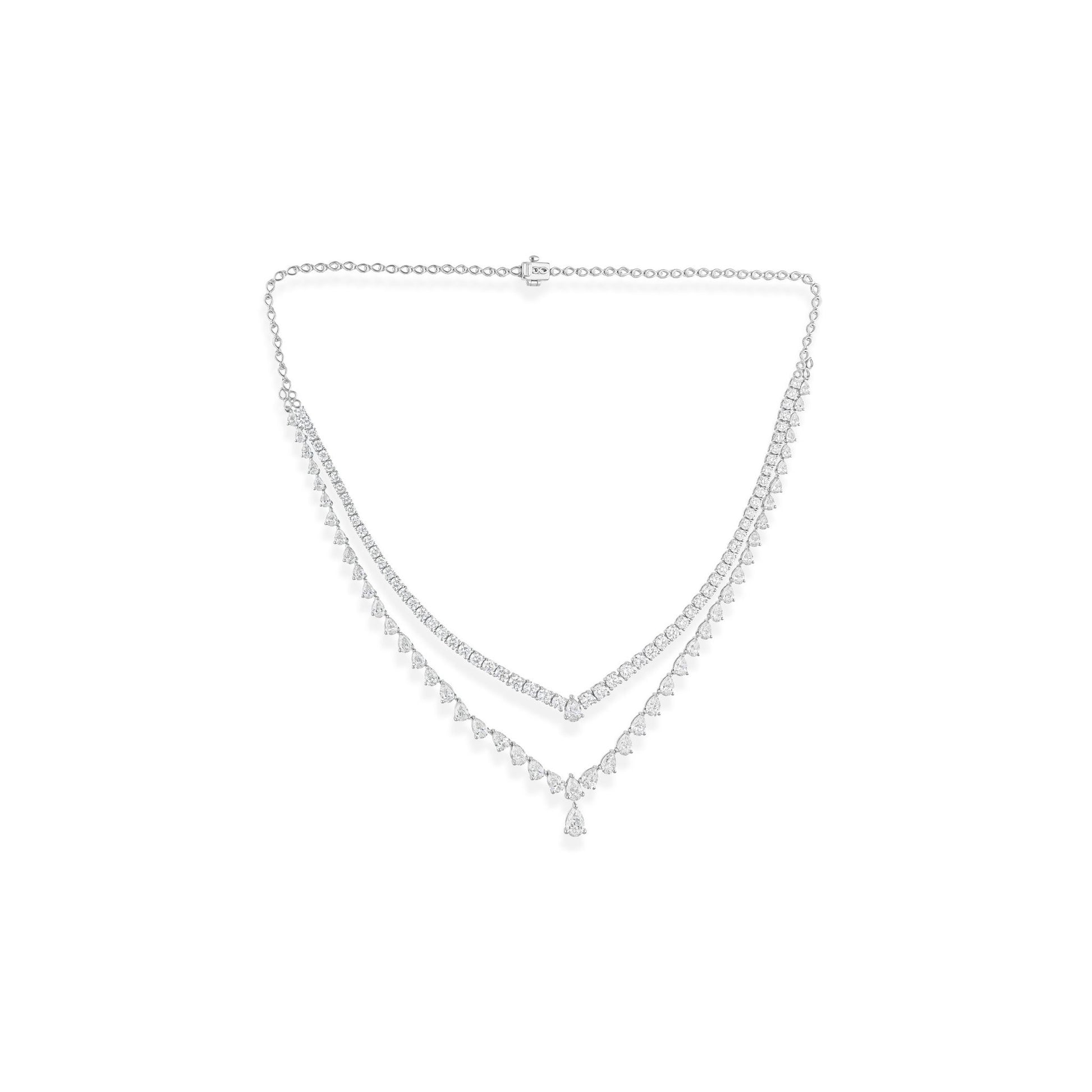 17.10 Ct Natural SI/H Pear Diamond Layered Chain Necklace in 18k Gold Bridal Jewelry