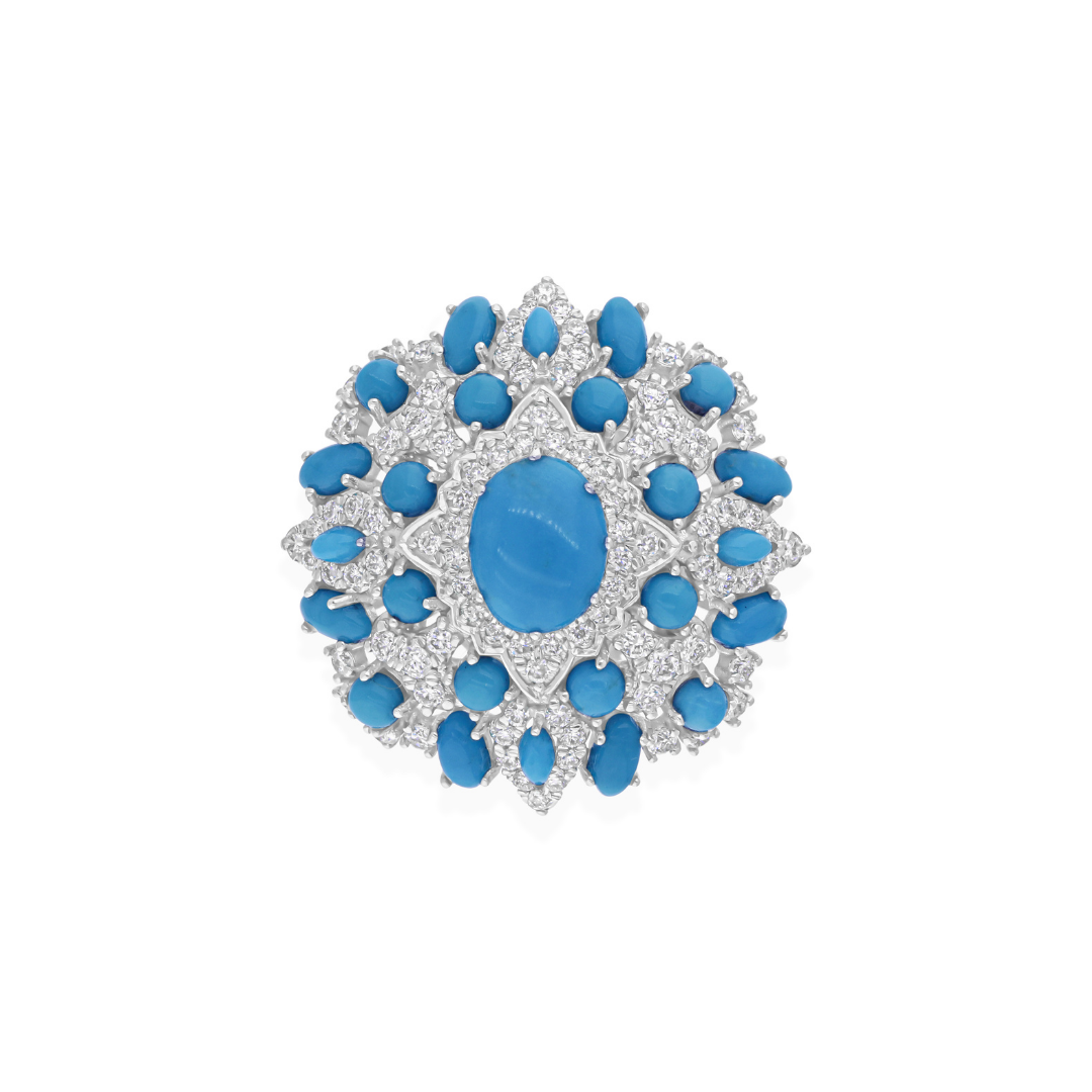 3.67 Tcw Arizona Turquoise SI/HI Natural Diamond Cocktail Ring in Fine Gold