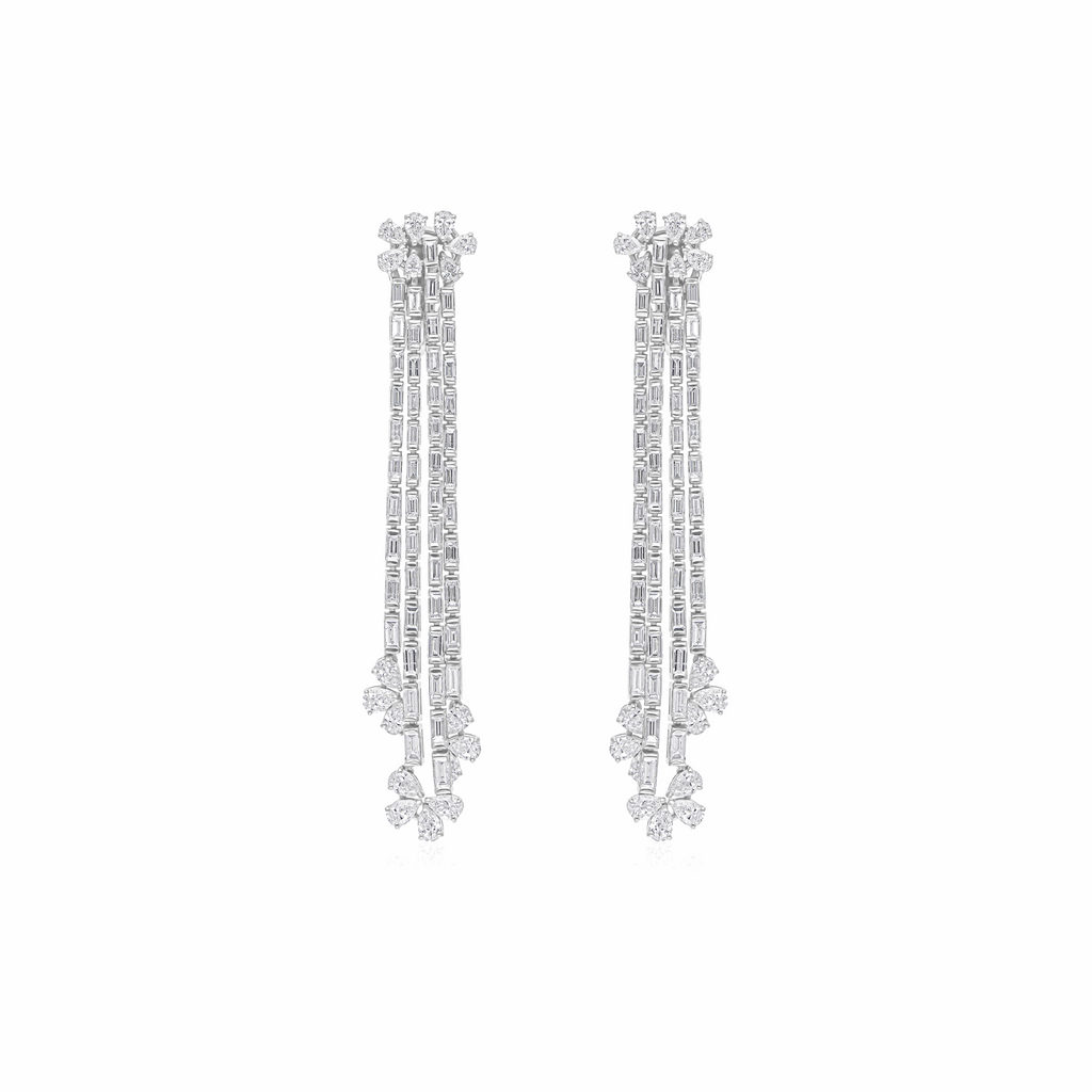 7.20 Ct. Baguette Natural Diamond Chandelier Long Earrings in 18K Gold