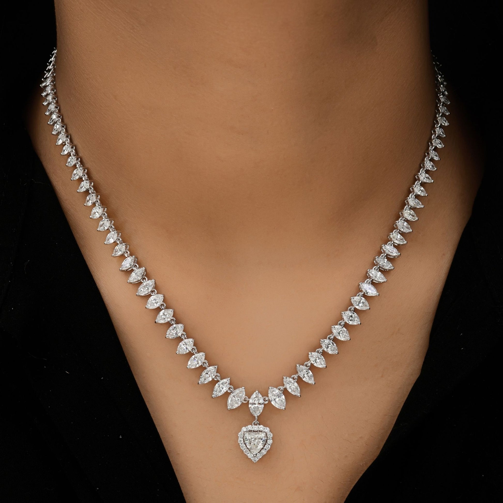 9.53 Ct Natural H/SI Multi Shape Diamond Heart Pendant Necklace 18k Gold