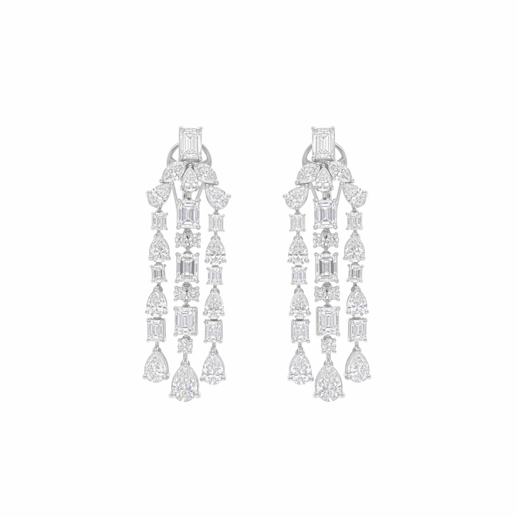18K Gold 11.51 Ct. Multi Shape Natural Diamond Chandelier Earrings