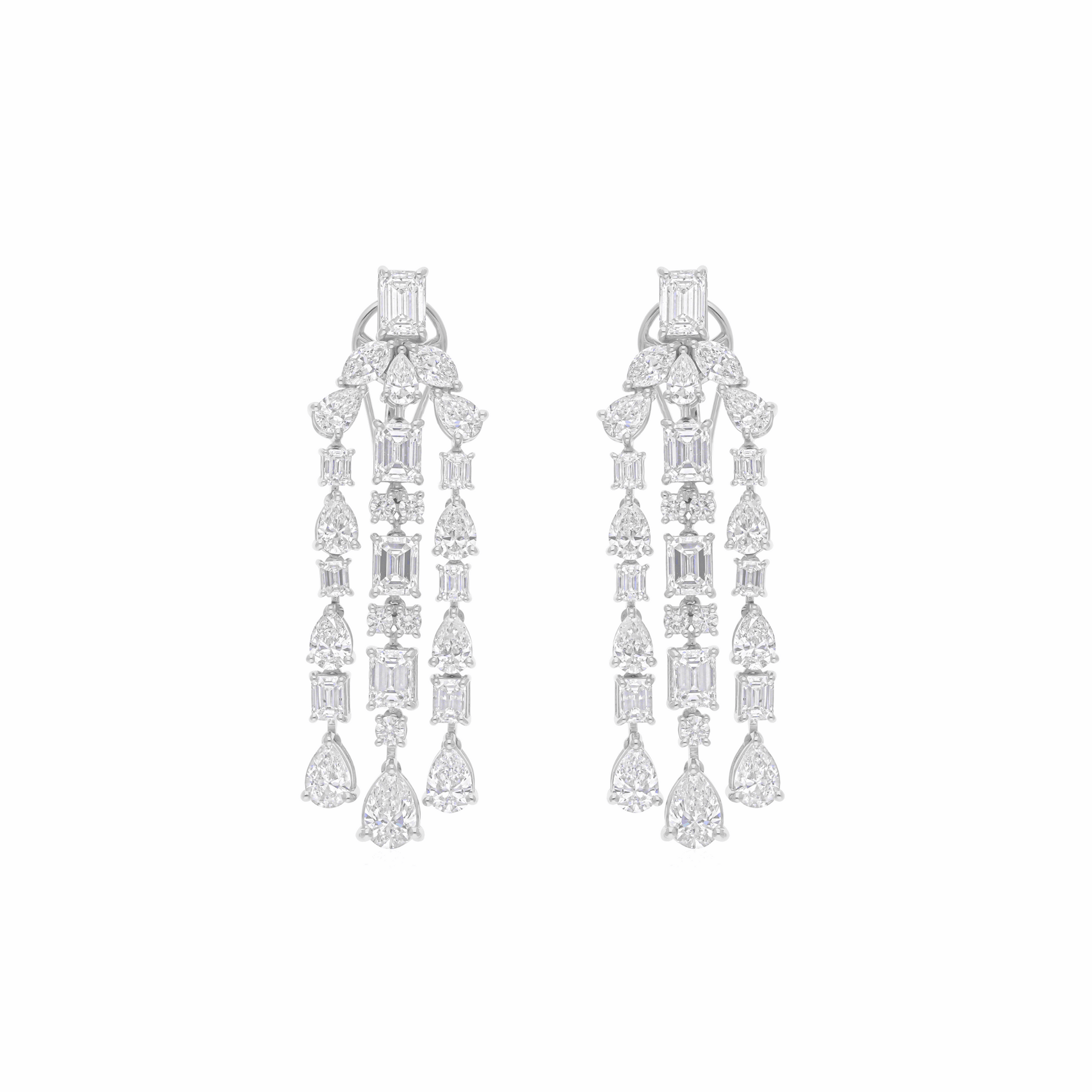 18K Gold 11.51 Ct. Multi Shape Natural Diamond Chandelier Earrings