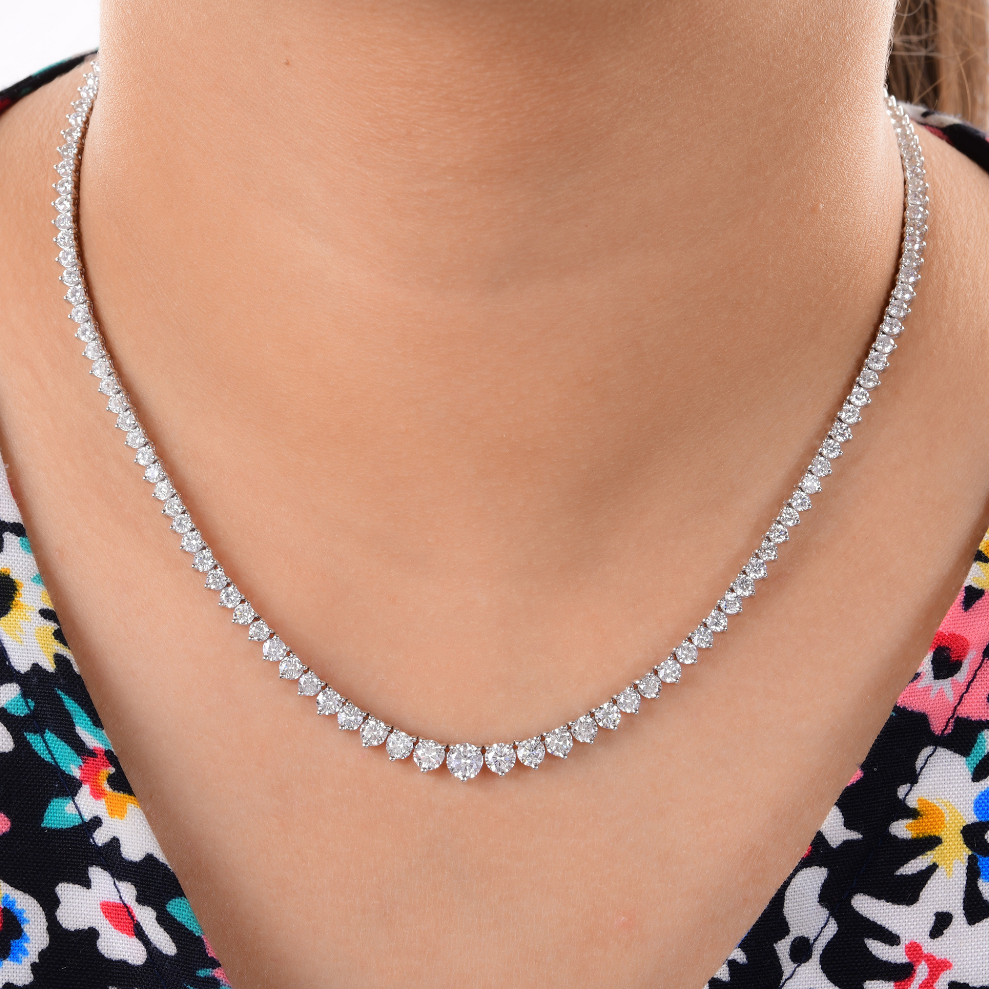 SI Clarity HI Color 10.50 Carat Diamond Gold Tennis Statement Necklace