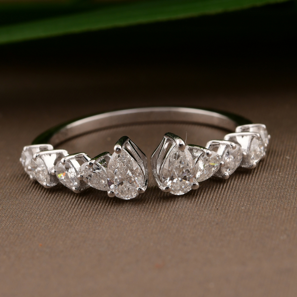 Sparkling Pear Cut Natural Diamond Open Ring in Fine Gold