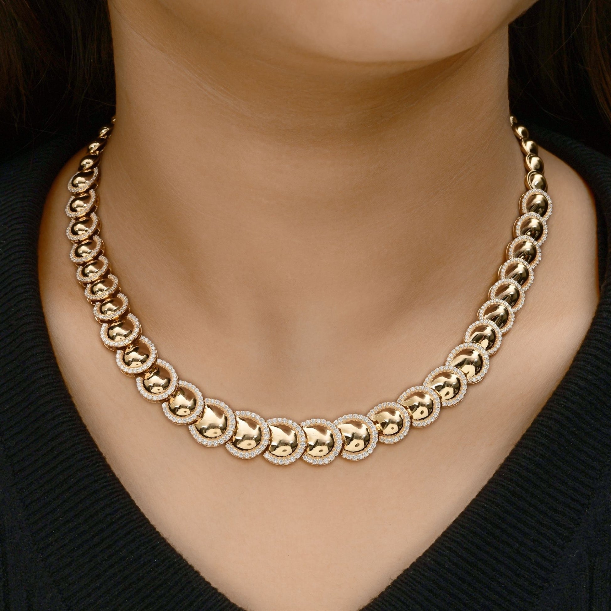 Luxury Fine Gold Round Choker 3.05Ct Natural Diamond Wedding Necklace
