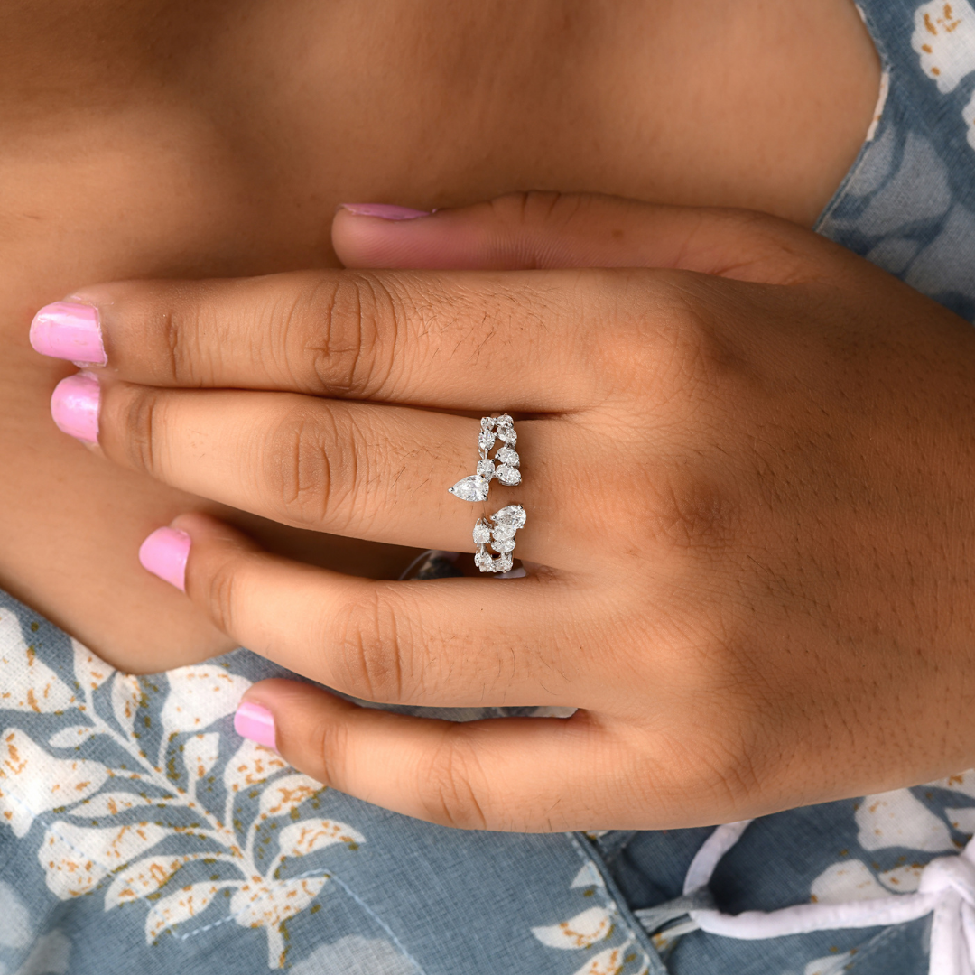 Handcrafted Open Cuff Pear 1.27 Carat Diamond Ring in Fine Gold