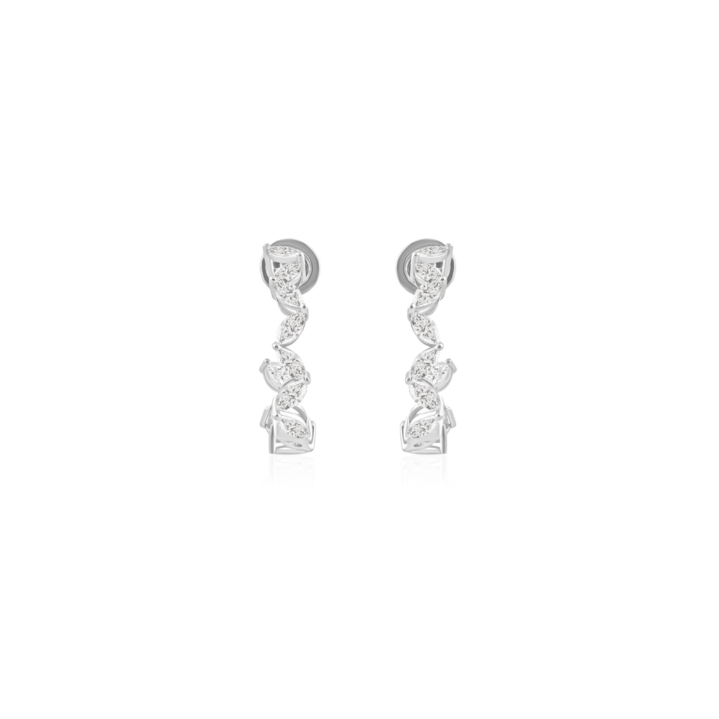 Sparkling Gold 2.71Carat Marquise Cut SI/HI Diamond C-Huggies Hoop Earrings