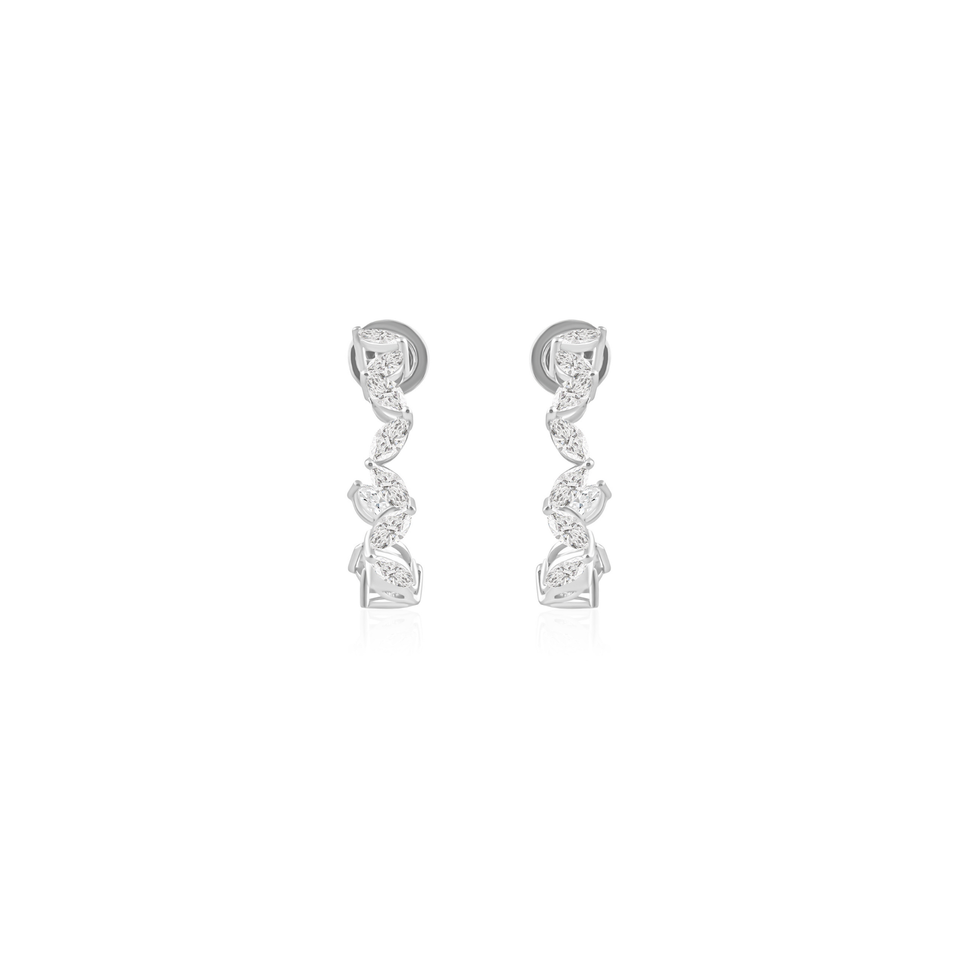 Sparkling Gold 2.71Carat Marquise Cut SI/HI Diamond C-Huggies Hoop Earrings