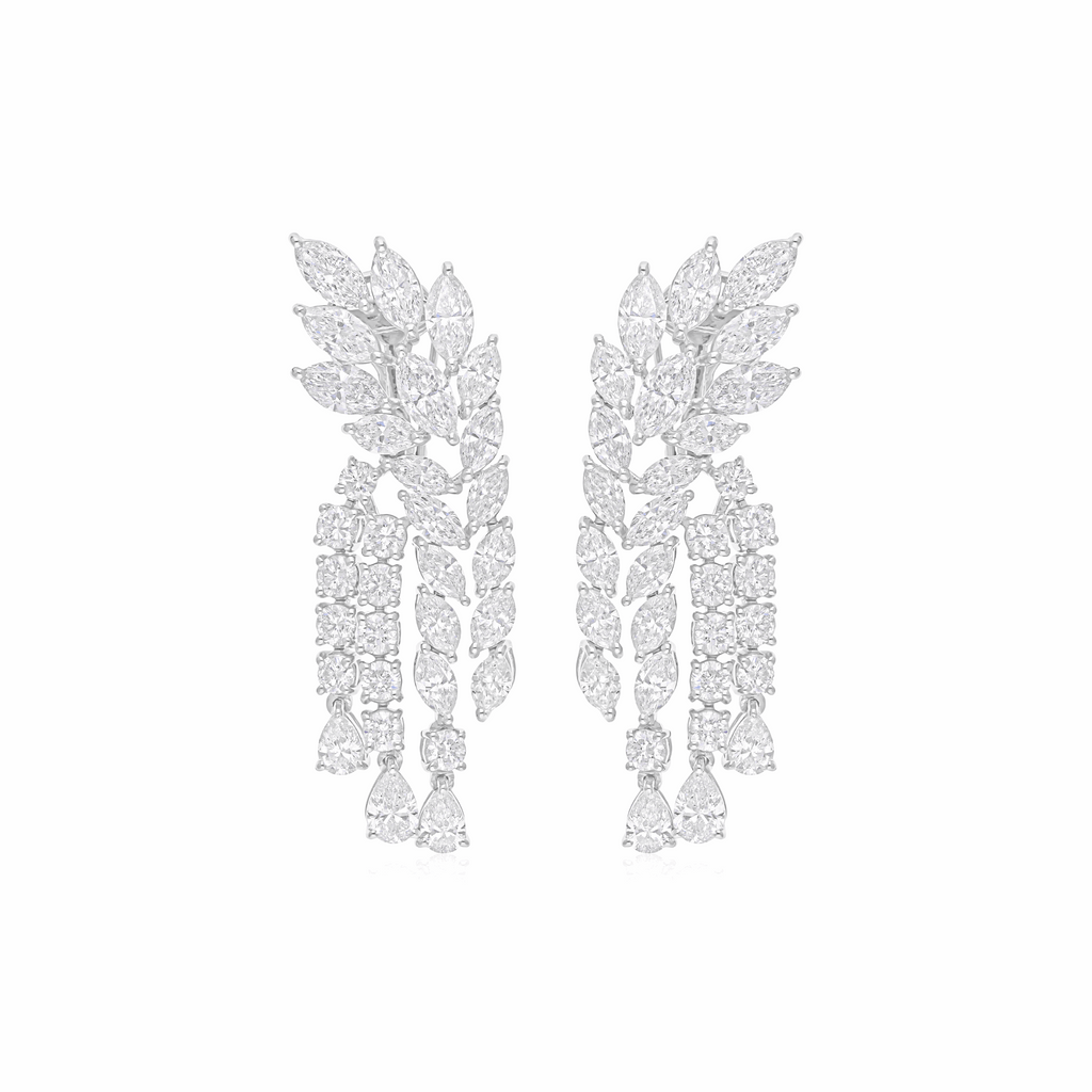Floral 10.75 Ct. Marquise & Round Diamond Chandelier Dangle Earrings in 18K Gold