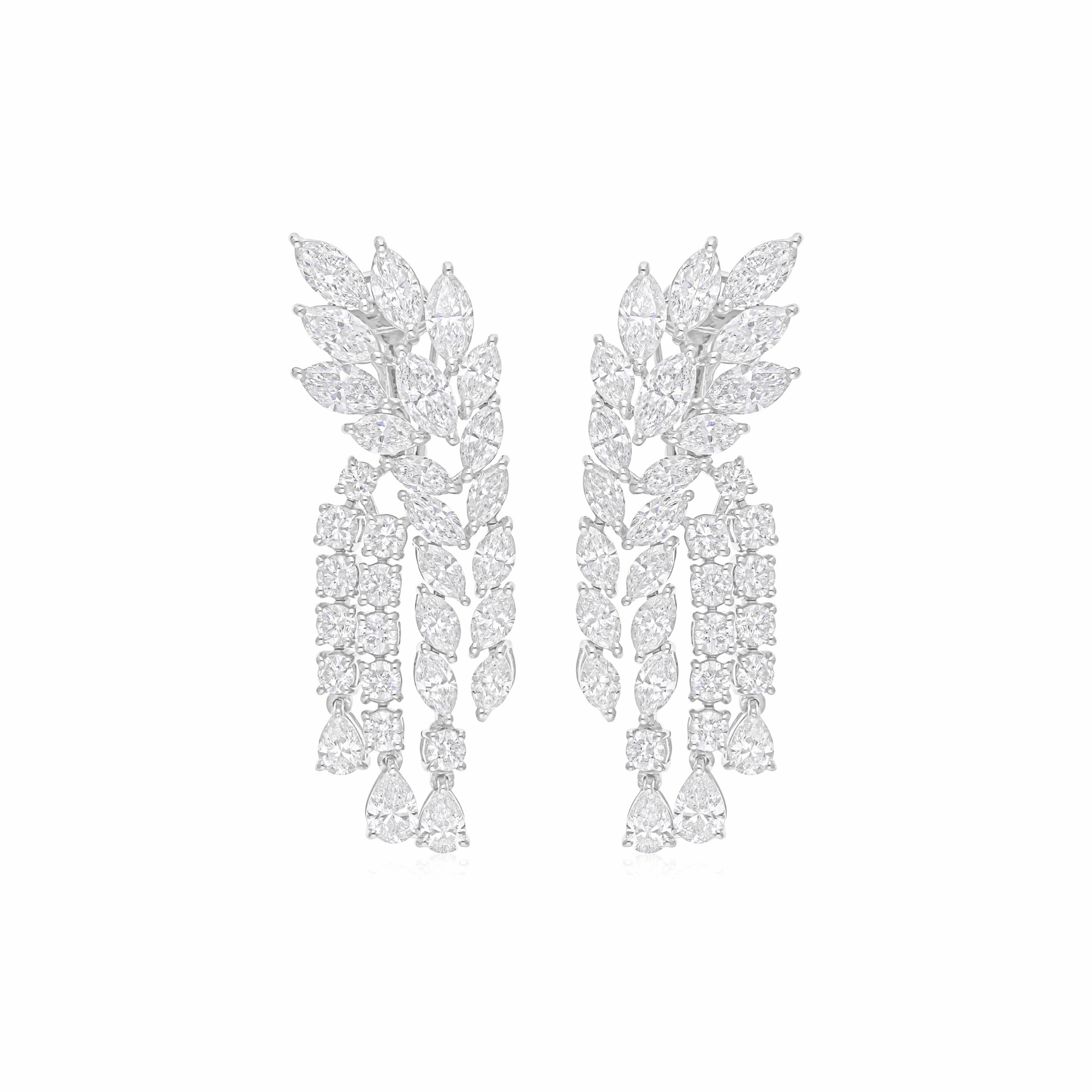 Floral 10.75 Ct. Marquise & Round Diamond Chandelier Dangle Earrings in 18K Gold