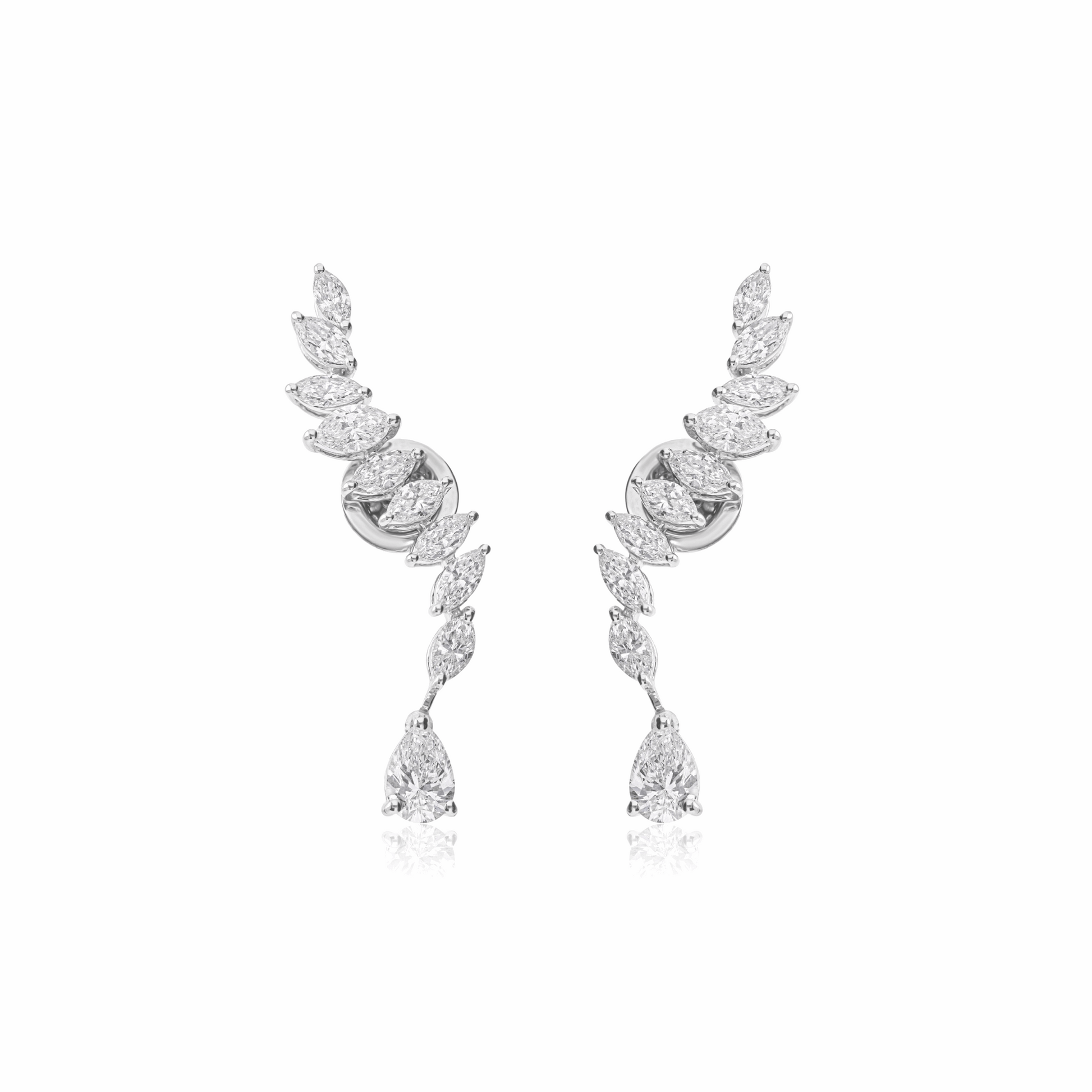 2.28 Ct Natural H/SI Pear Marquise Diamond Climber Earrings Gift 18K Fine Gold