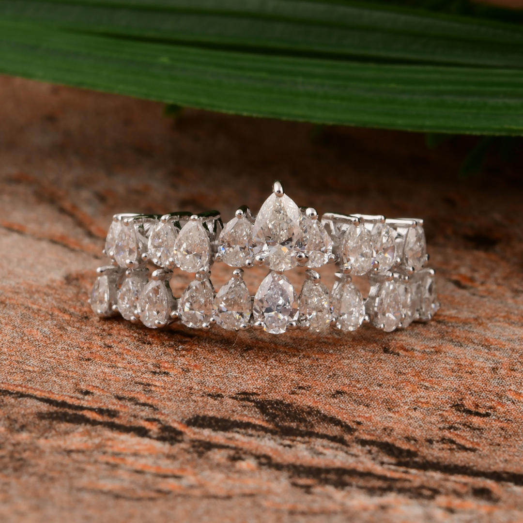 Fine Gold Pear Shaped Natural Diamond Cluster Statement Ring 1.69 Carat