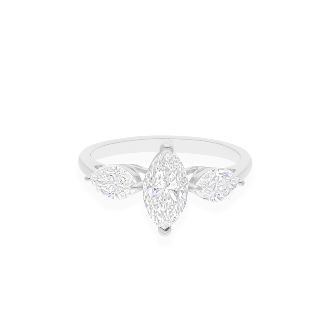 1.83 Carat HI Color SI Clarity Marquise Diamond Three Stone Band Ring